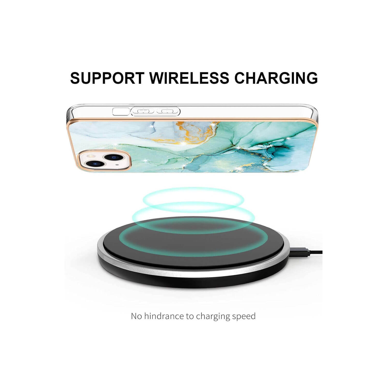 【SuperShield】For Apple iPhone 14 Plus TPU Soft Case Slim Cute Men Women Lady Silicone Shockproof Protective Flower Pattern Case - Green With Free