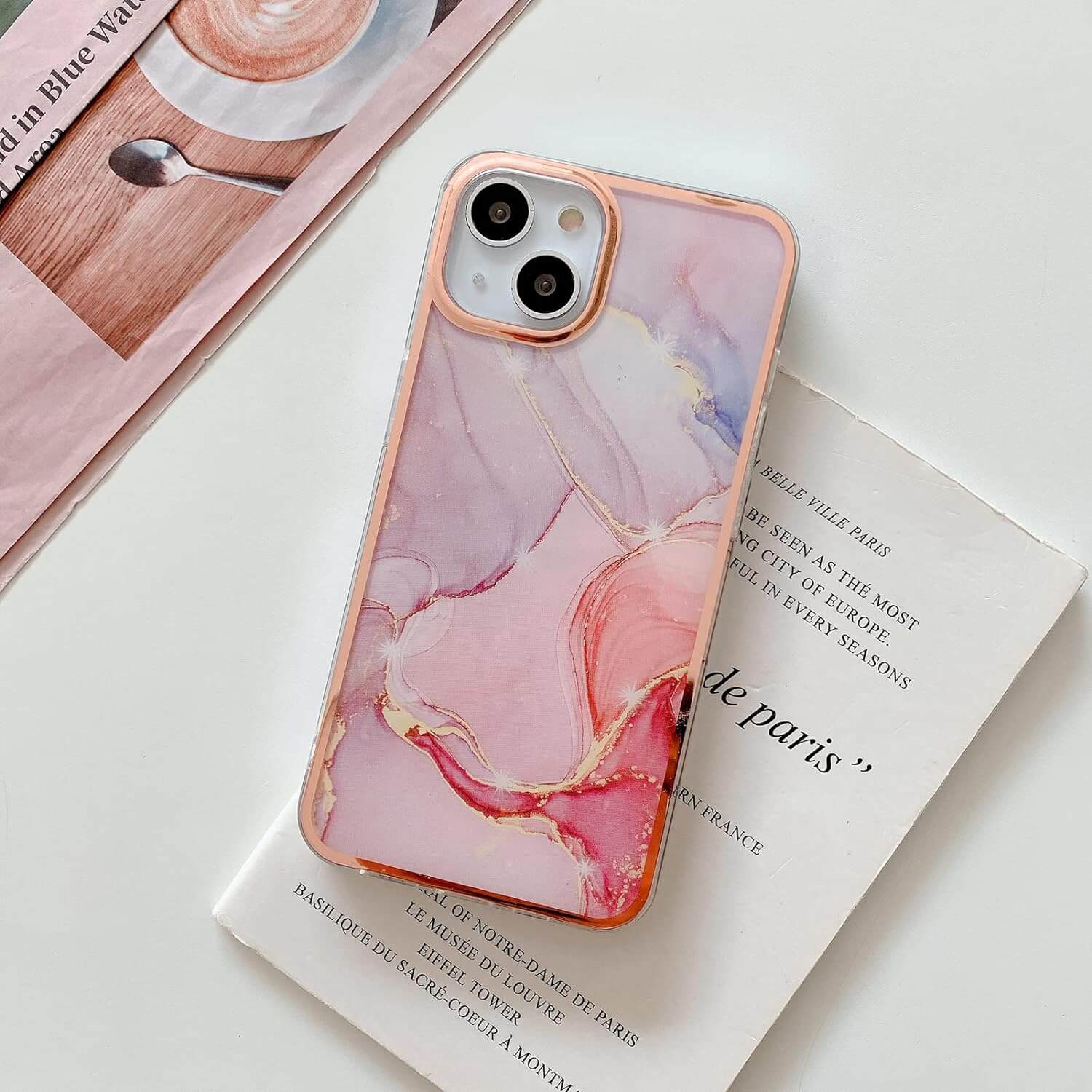 【SuperShield】For Apple iPhone 14 TPU Soft Case Slim Cute Men Women Lady Silicone Shockproof Protective Flower Pattern Case - Pink With Free Tempered