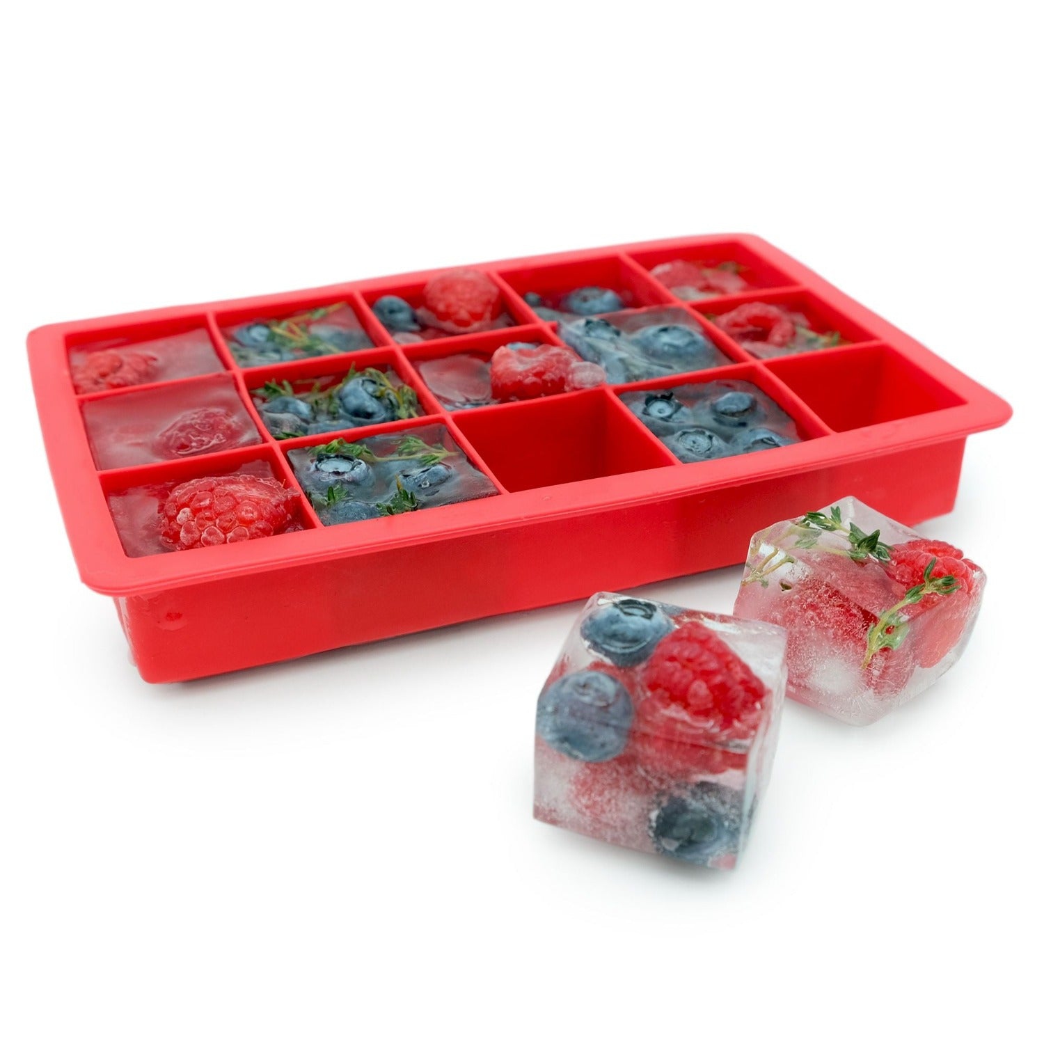 Starfrit - Set of 2 Soft Silicone Ice Cube Molds, 15 Cube Capacity, Red