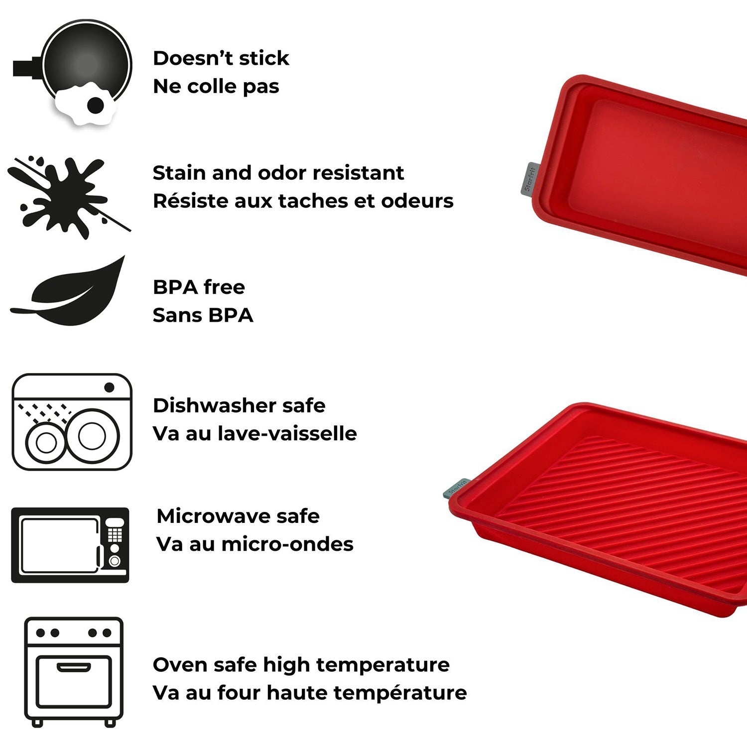 Starfrit – Ensemble de 2 plats de cuisson en silicone souple, va au lave-vaisselle, rouge