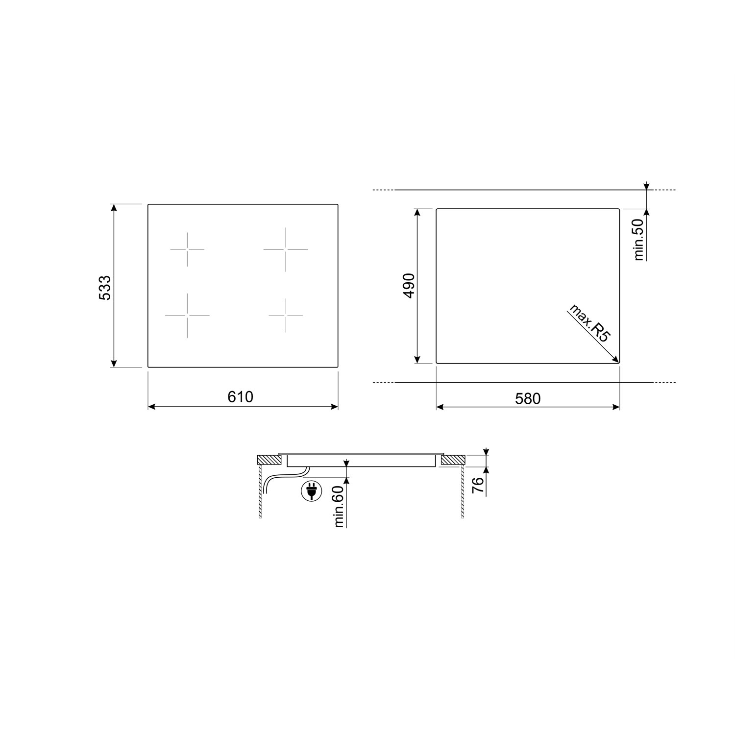 Surface de cuisson à induction de 24 po à 4 éléments de Smeg - Noir