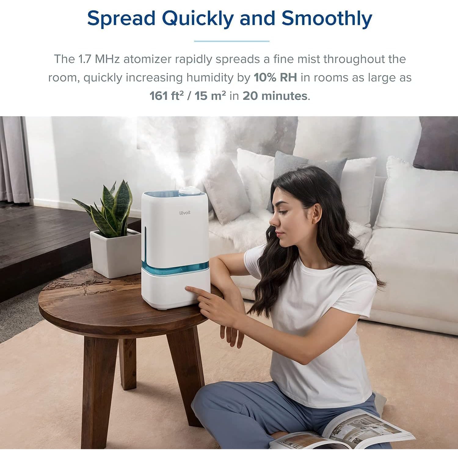 LEVOIT Humidifier for Bedroom, 4L Cool Mist Humidifiers for Plants, Baby Nursery with Essential Oil Tray, Quiet Operation, BPA Free, Last Up to 40h,