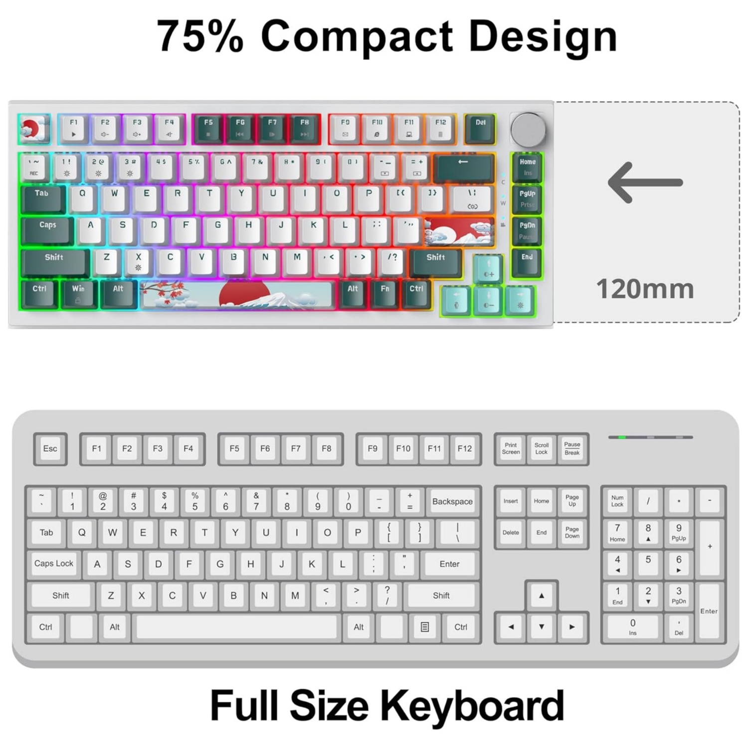 Wired 75% Percent Mechanical Keyboard, Hot Swappable, Red Switch, TKL Mechanical Keyboard, Gasket Mount, RGB Backlit Compact Gaming Keyboard with