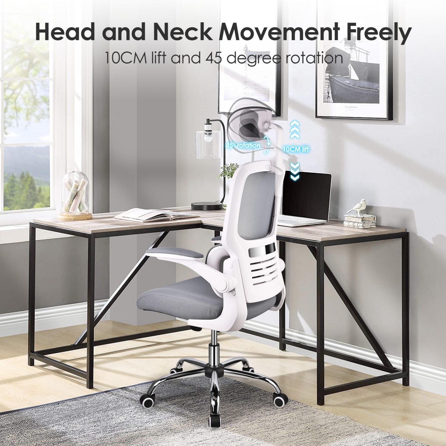 Ergonomic Home Office Chair with Lumbar Support and Flip-up Armrests ,Desk Chair Task Chair Computer Chair up to 275lbs - Grey