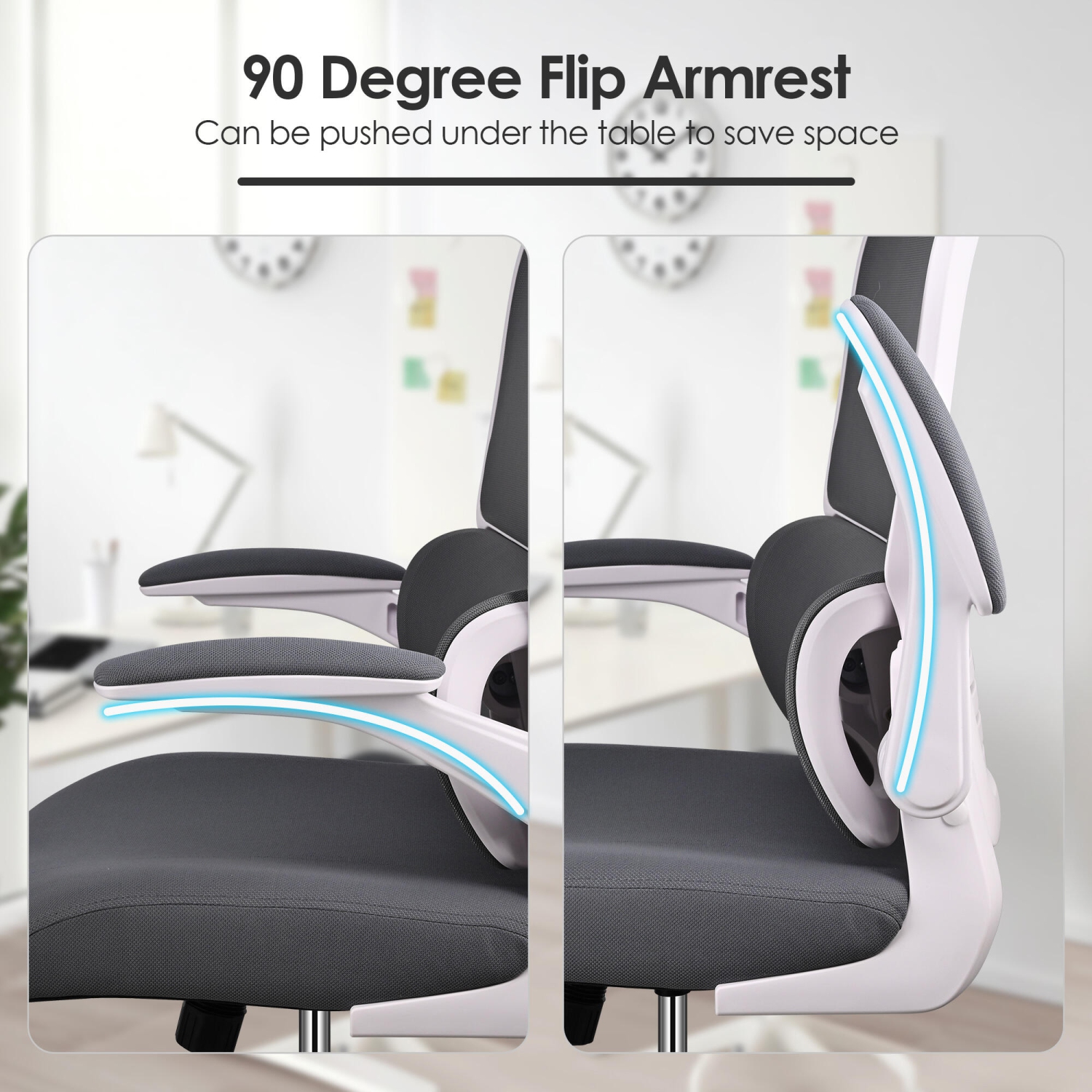 Ergonomic Home Office Chair with Lumbar Support and Flip-up Armrests ,Desk Chair Task Chair Computer Chair up to 275lbs - Grey