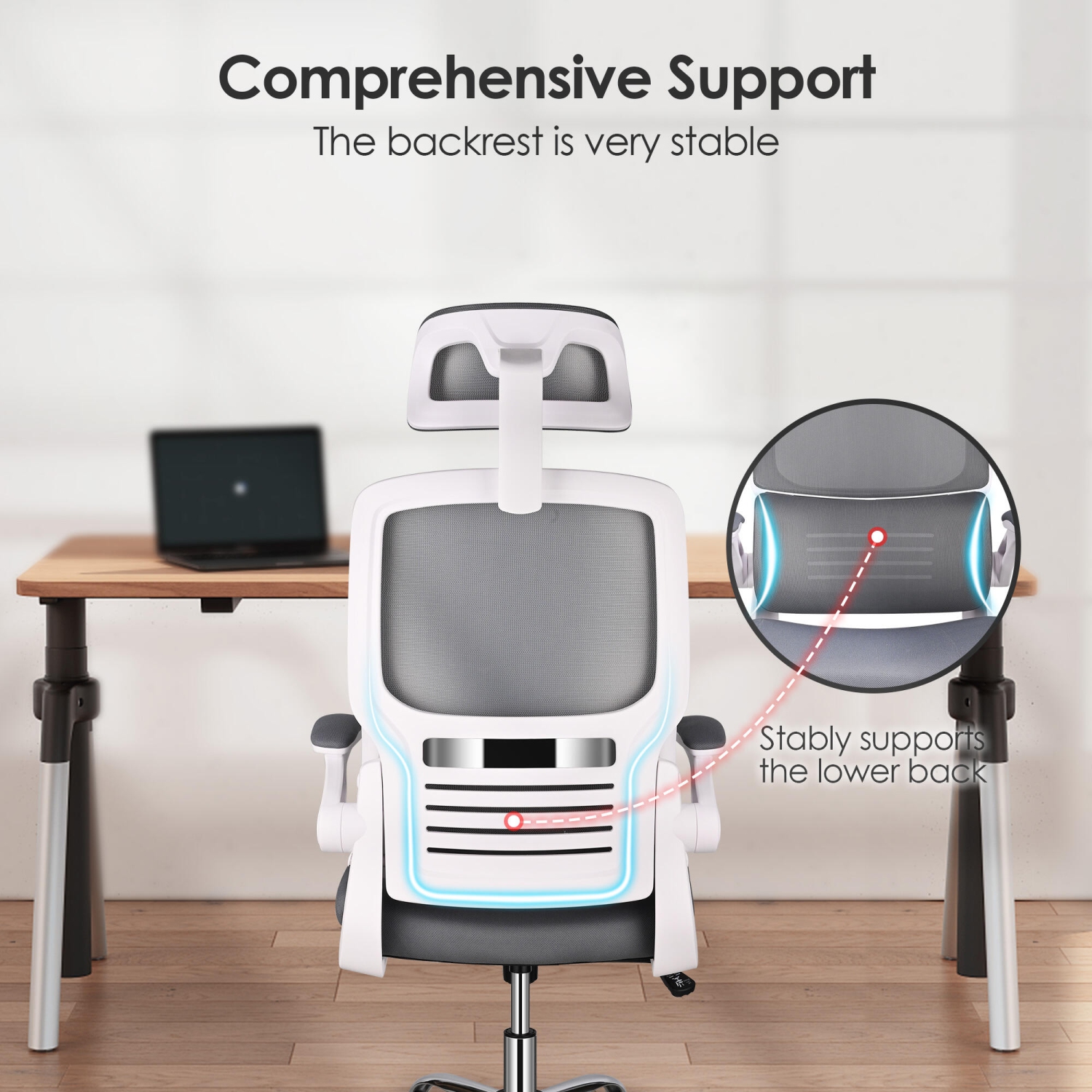 Ergonomic Home Office Chair with Lumbar Support and Flip-up Armrests ,Desk Chair Task Chair Computer Chair up to 275lbs - Grey