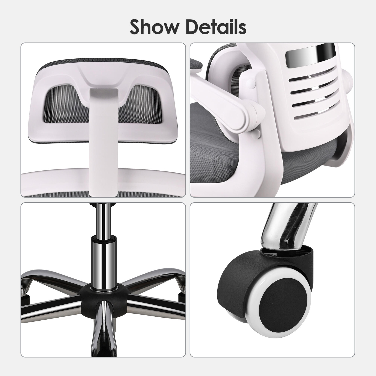 Ergonomic Home Office Chair with Lumbar Support and Flip-up Armrests ,Desk Chair Task Chair Computer Chair up to 275lbs - Grey