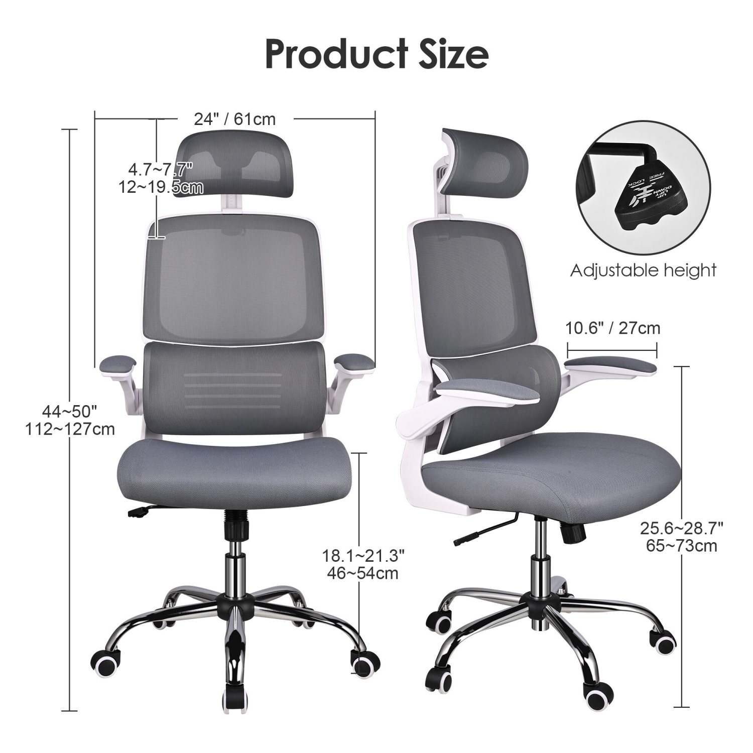 Ergonomic Home Office Chair with Lumbar Support and Flip-up Armrests ,Desk Chair Task Chair Computer Chair up to 275lbs - Grey