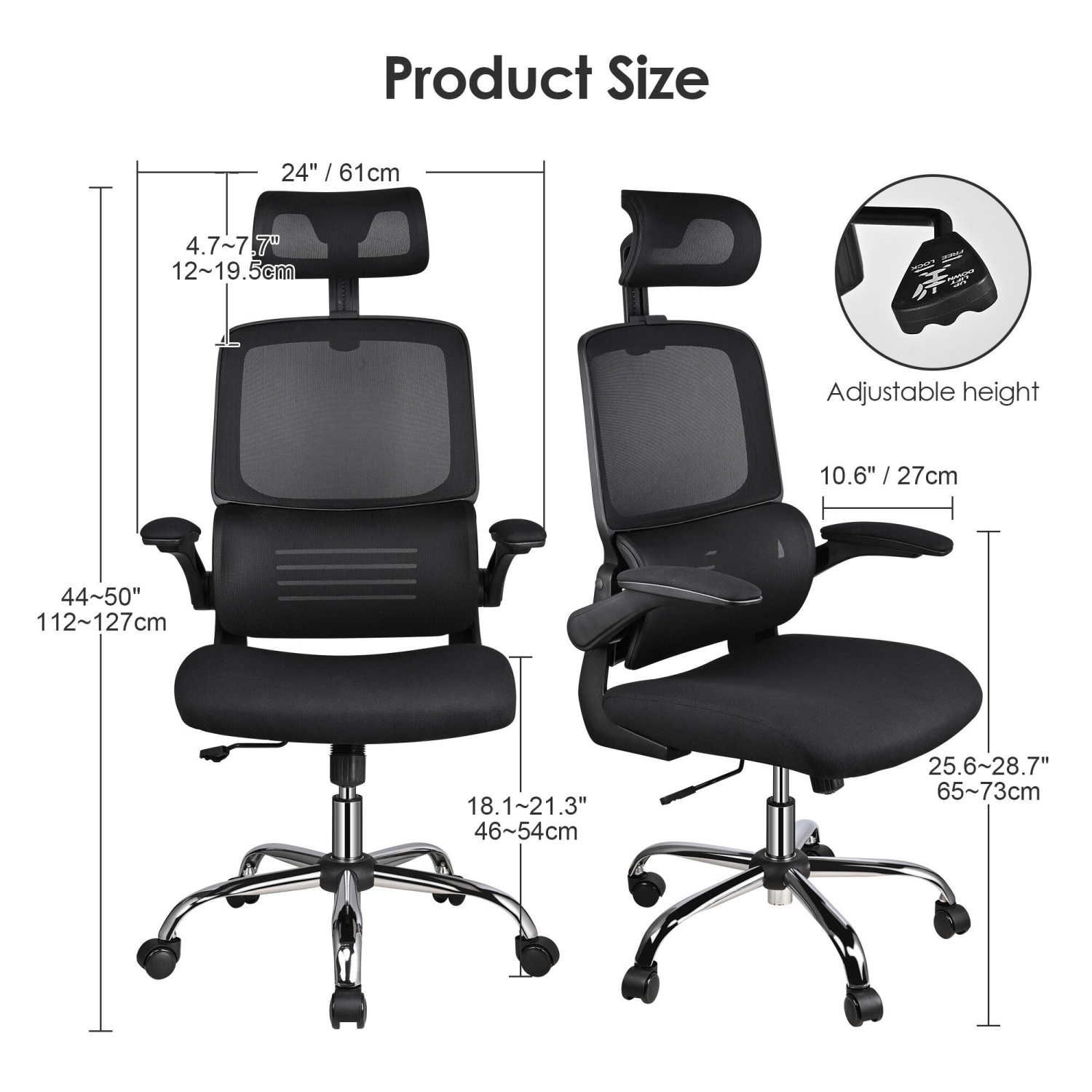 High Back Ergonomic Office Chair with Adjustable Headrest, Desk Chair Task Chair Computer Chair with Lumbar Support and 90° Flip-up Armrests
