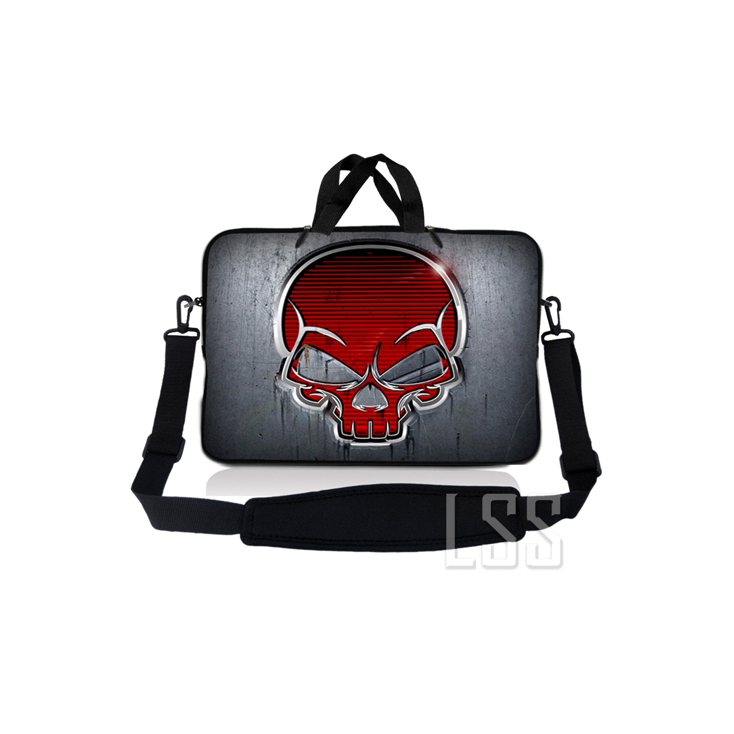 Laptop Skin Shop 8 - 10.2 inch Neoprene Laptop Sleeve Bag Carrying Case with Handle and Adjustable Shoulder Strap - Silver Red Skull