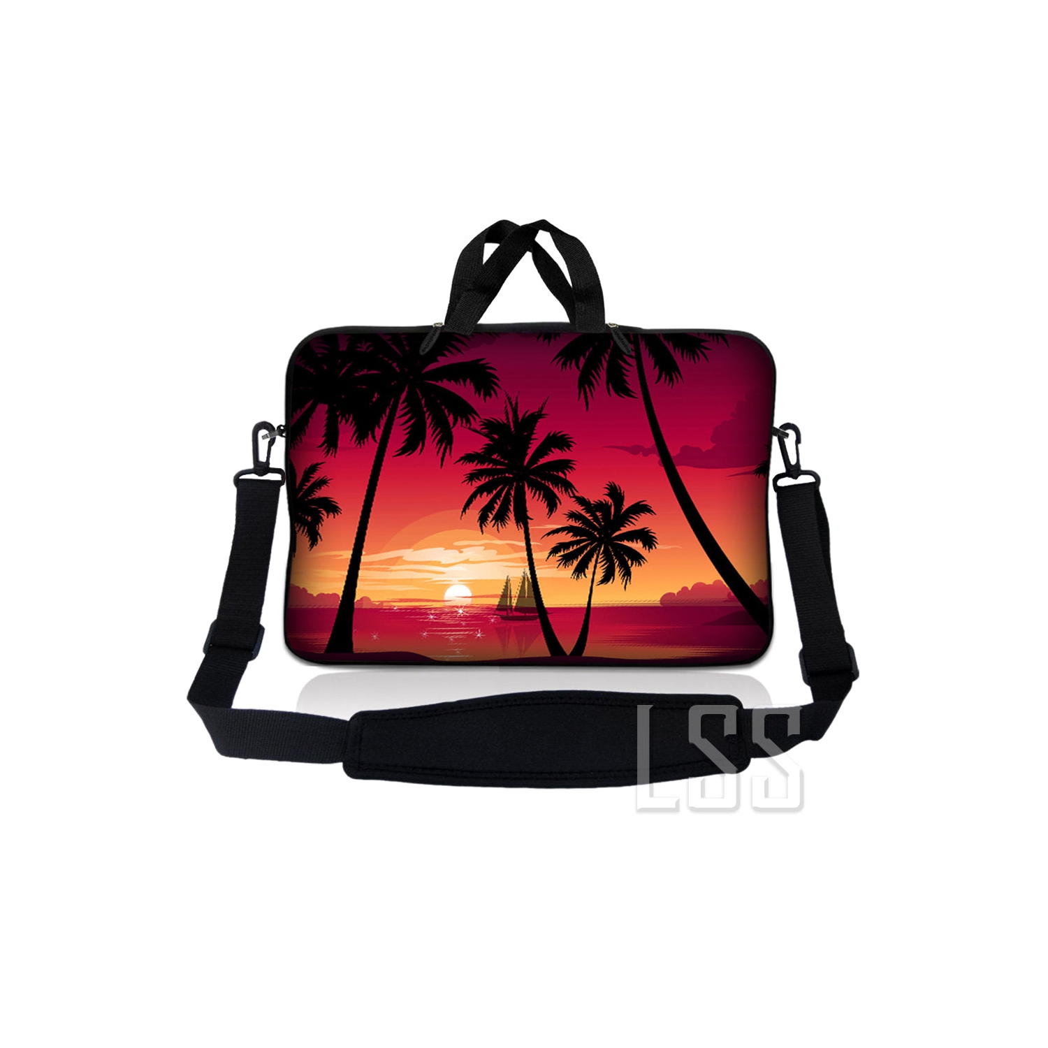 Laptop Skin Shop 10-11.6 inch Neoprene Laptop Sleeve Bag Carrying Case with Handle and Adjustable Shoulder Strap - Hawaiian Paradise Palm Tree