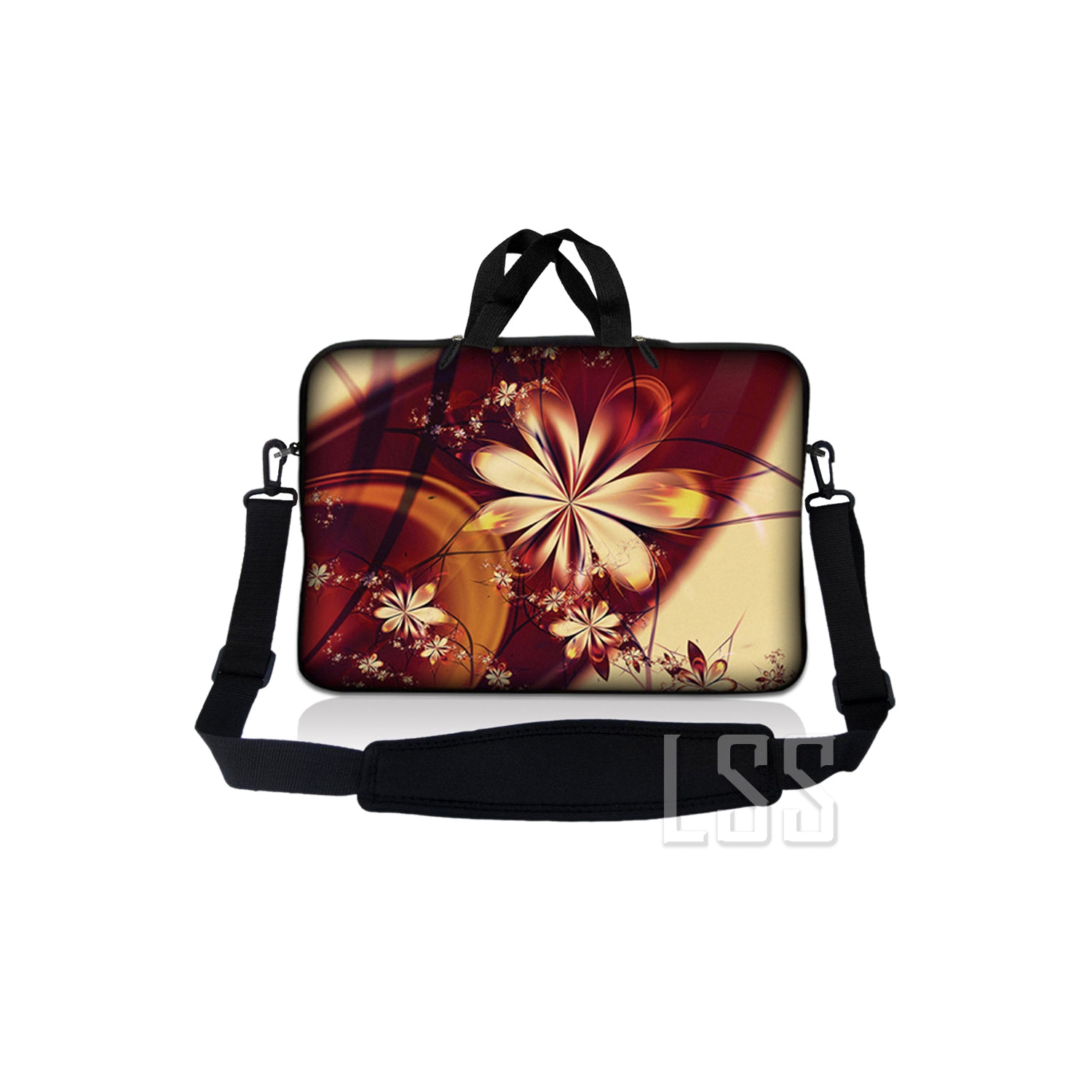 Laptop Skin Shop 15-15.6 inch Neoprene Laptop Sleeve Bag Carrying Case with Handle and Adjustable Shoulder Strap - Gold Flower Floral