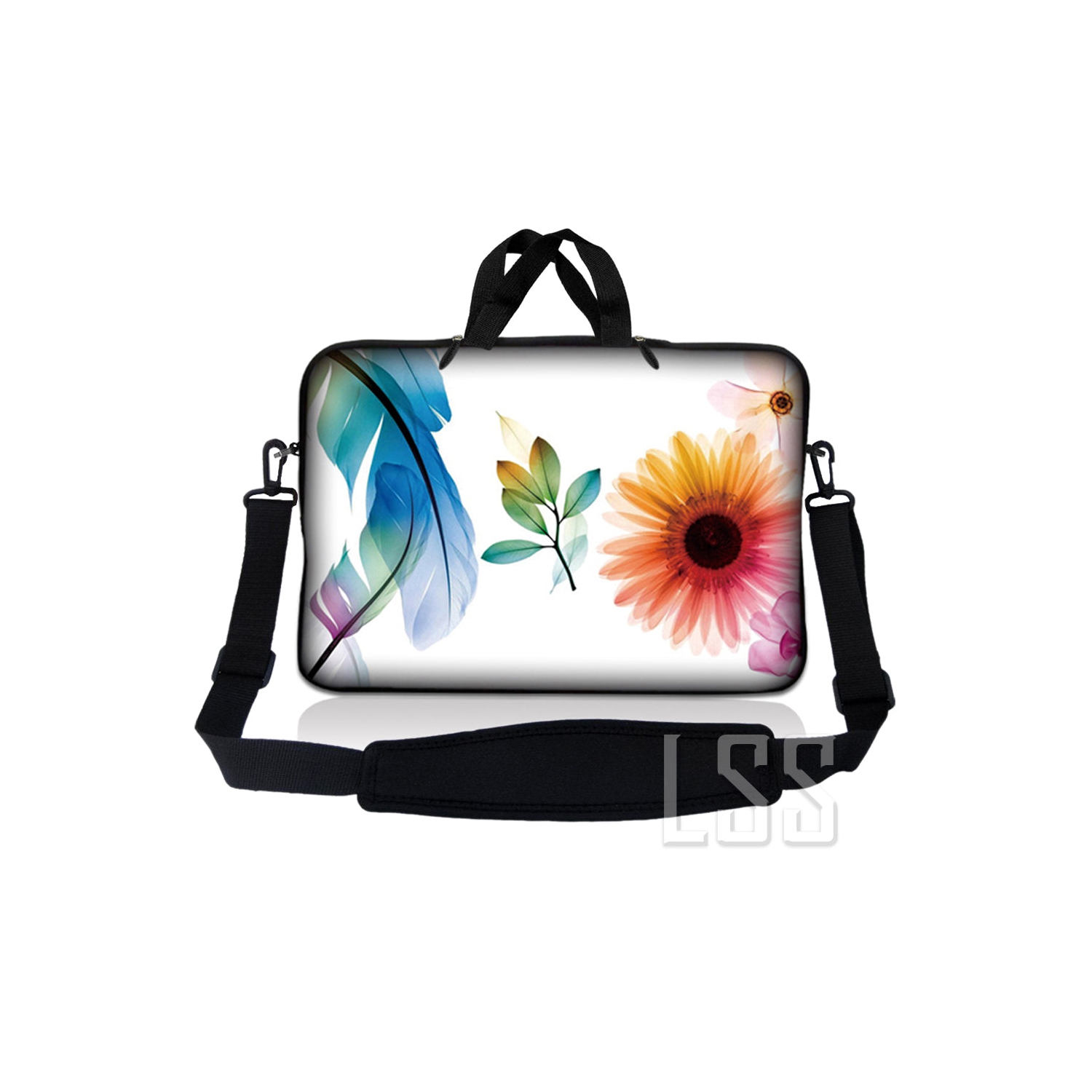 Laptop Skin Shop 10-11.6 inch Neoprene Laptop Sleeve Bag Carrying Case with Handle and Adjustable Shoulder Strap - Daisy Flower Leaves Floral