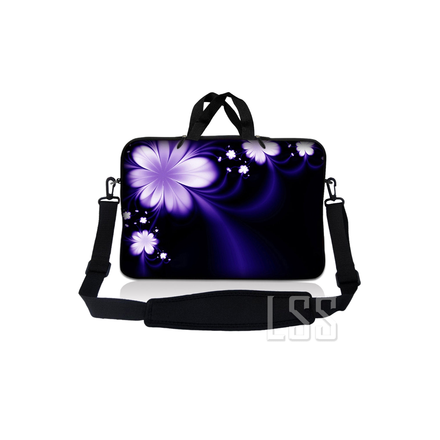 Laptop Skin Shop 8-10.2 inch Neoprene Laptop Sleeve Bag Carrying Case with Handle and Adjustable Shoulder Strap - Purple Flower Floral