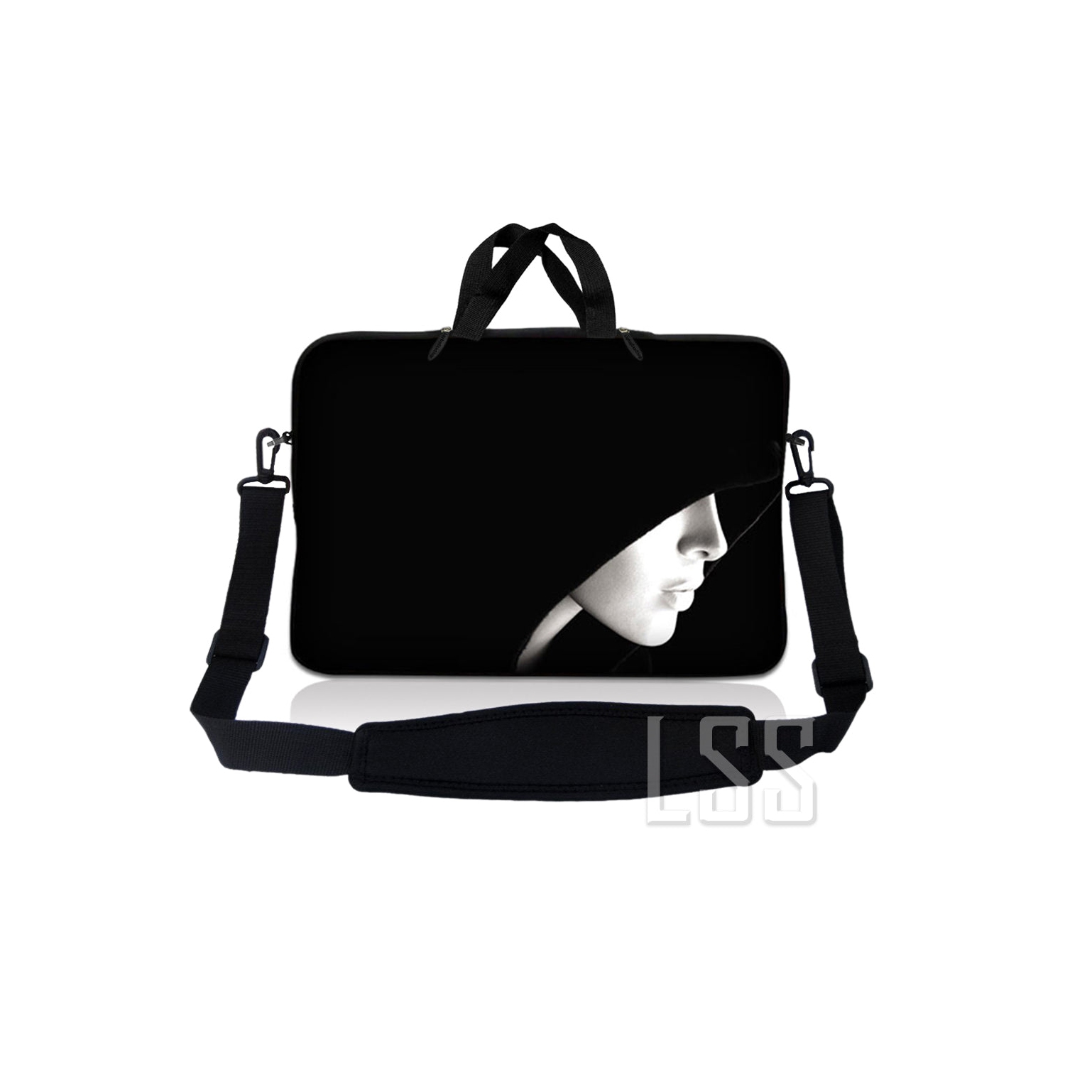 Laptop Skin Shop 12 - 13.3 inch Neoprene Laptop Sleeve Bag Carrying Case with Handle and Adjustable Shoulder Strap - Lady in Hood