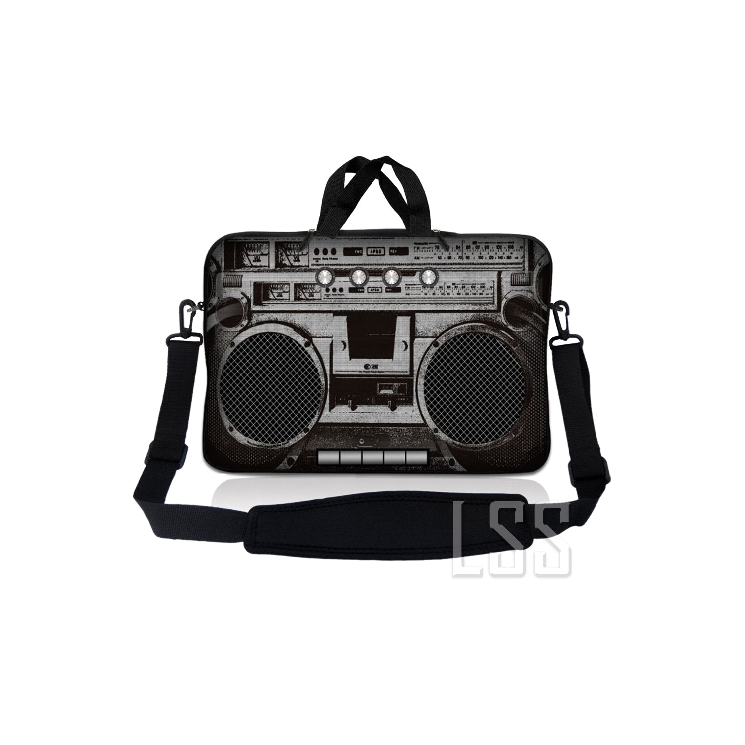 Laptop Skin Shop 12 - 13.3 inch Neoprene Laptop Sleeve Bag Carrying Case with Handle and Adjustable Shoulder Strap - Cassette Player Design