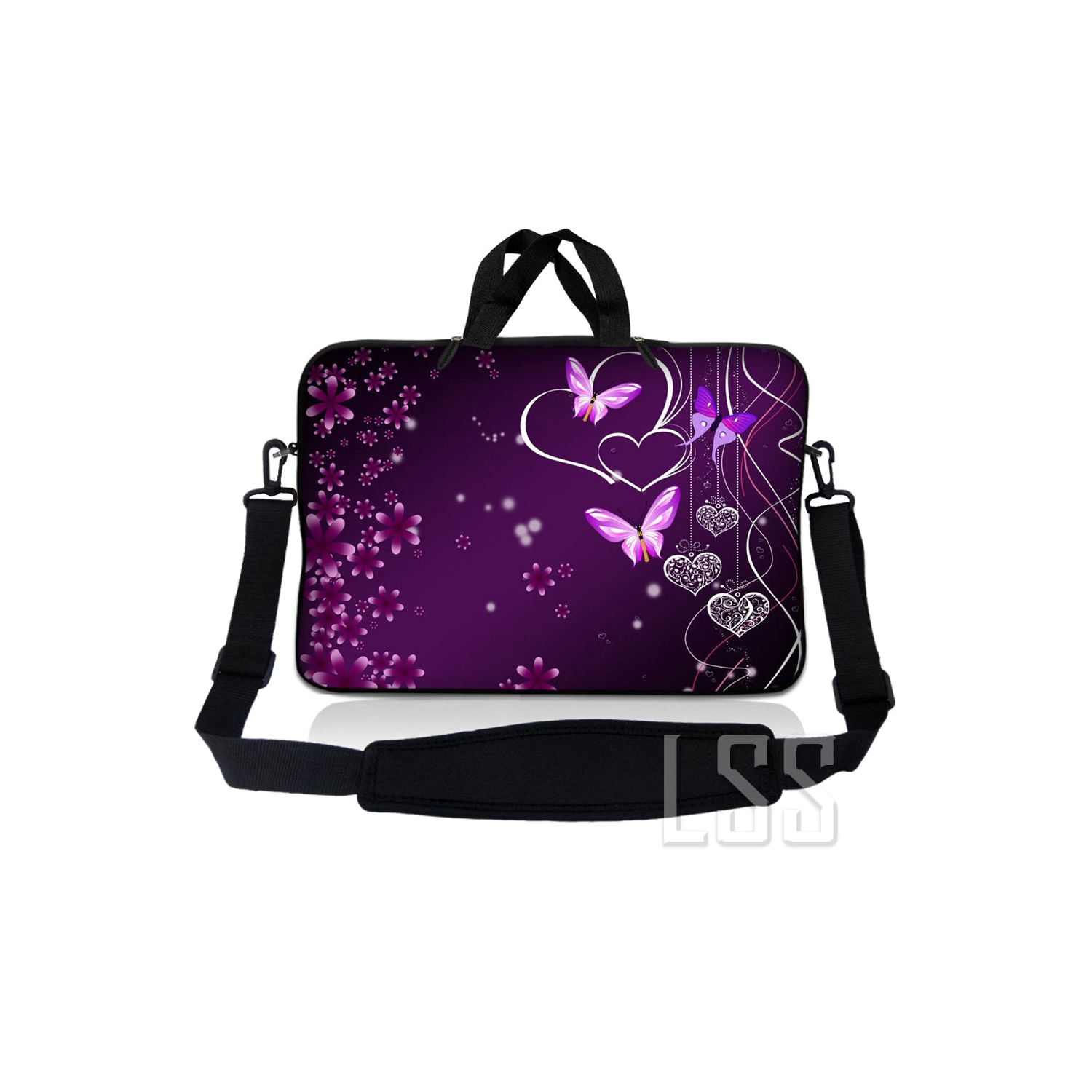 Laptop Skin Shop 10-11.6 inch Neoprene Laptop Sleeve Bag Carrying Case with Handle and Adjustable Shoulder Strap - Purple Heart Butterfly