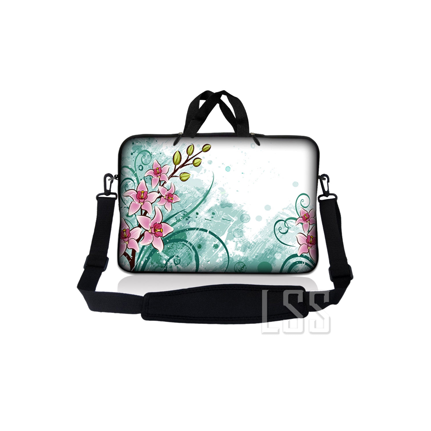 Laptop Skin Shop 17-17.3 inch Neoprene Laptop Sleeve Bag Carrying Case with Handle and Adjustable Shoulder Strap - Pink Flower Floral