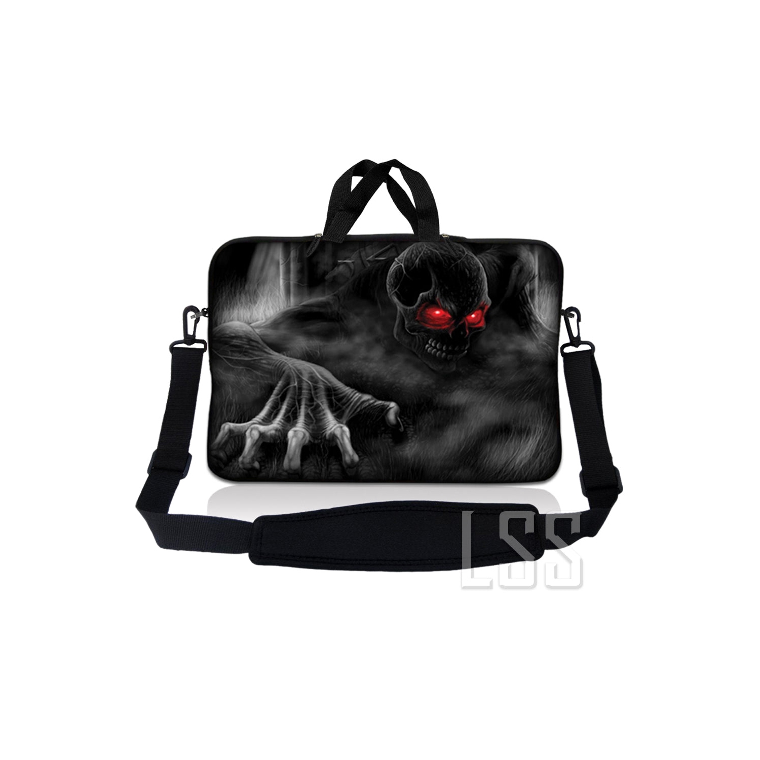 Laptop Skin Shop 12 - 13.3 inch Neoprene Laptop Sleeve Bag Carrying Case with Handle and Adjustable Shoulder Strap - Red Eye Dark Ghost Zhombie Skull