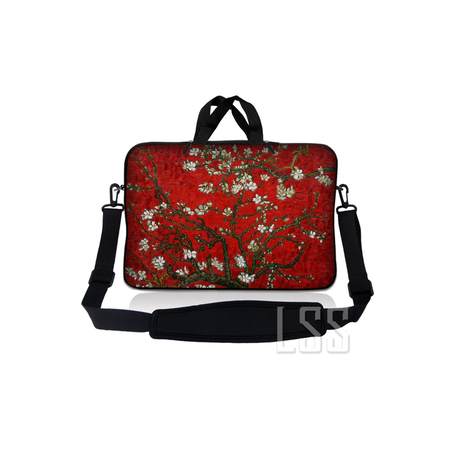 Laptop Skin Shop 10-11.6 inch Neoprene Laptop Sleeve Bag Carrying Case with Handle and Adjustable Shoulder Strap - Red Almond Trees
