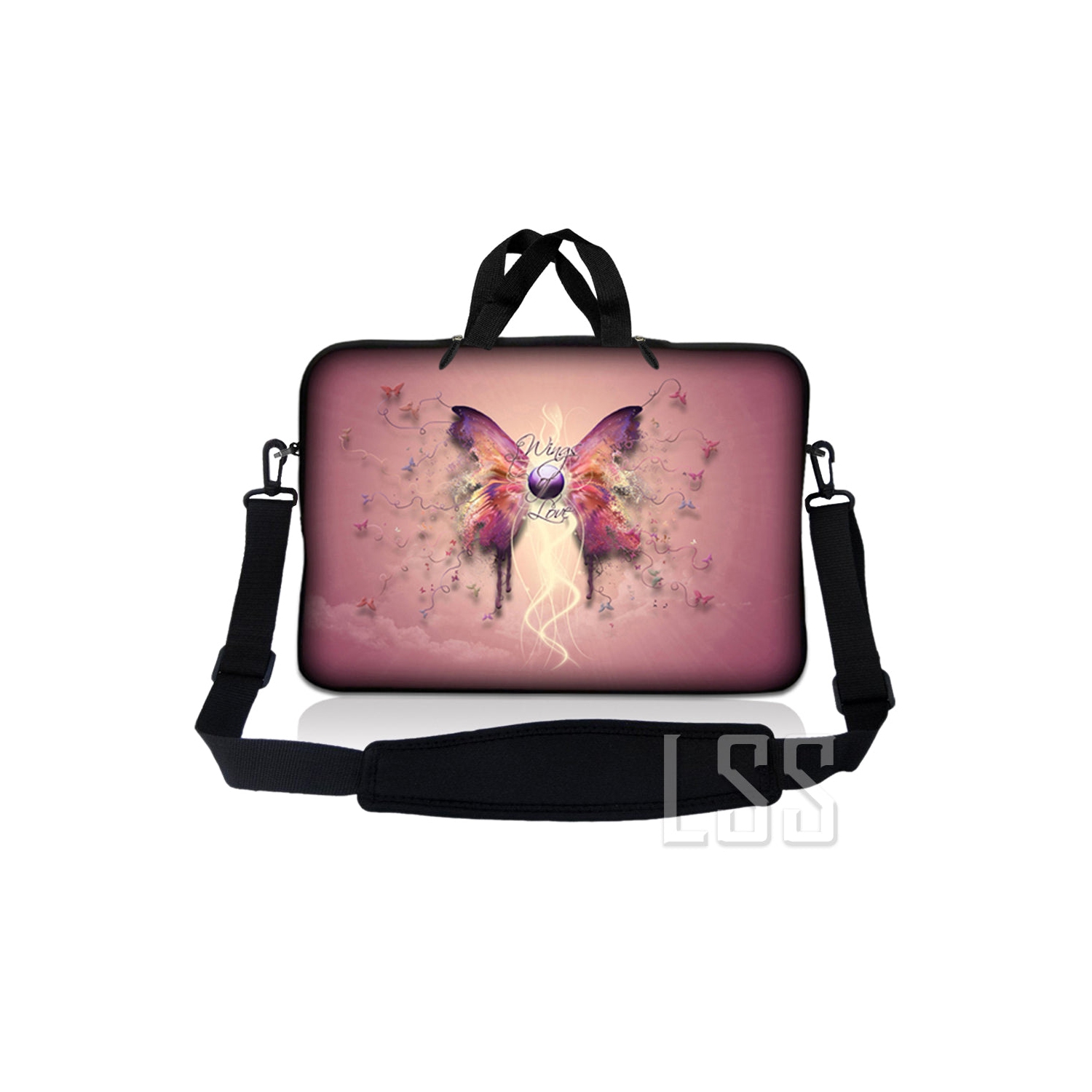 Laptop Skin Shop 12 - 13.3 inch Neoprene Laptop Sleeve Bag Carrying Case with Handle and Adjustable Shoulder Strap - Pink Butterfly Floral