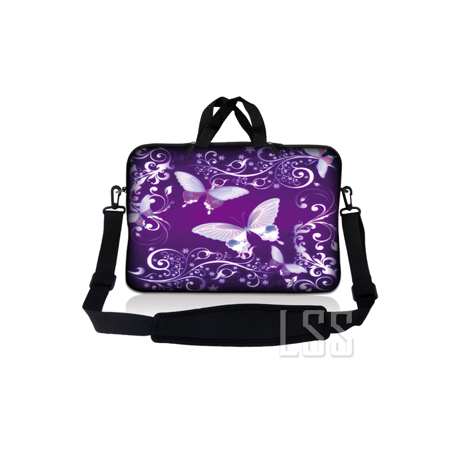 Laptop Skin Shop 8 - 10.2 inch Neoprene Laptop Sleeve Bag Carrying Case with Handle and Adjustable Shoulder Strap - Purple Butterfly