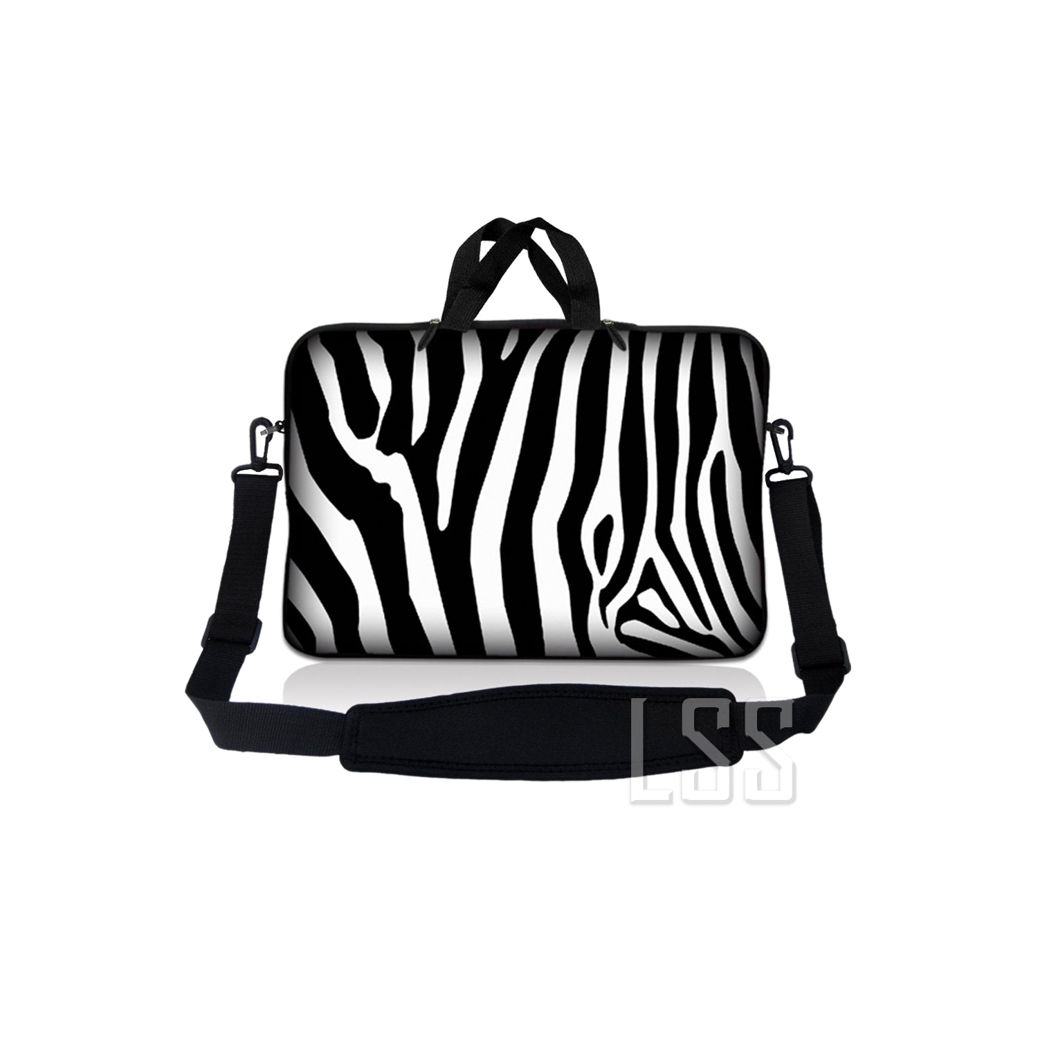 Laptop Skin Shop 15-15.6 inch Neoprene Laptop Sleeve Bag Carrying Case with Handle and Adjustable Shoulder Strap - Zebra Print