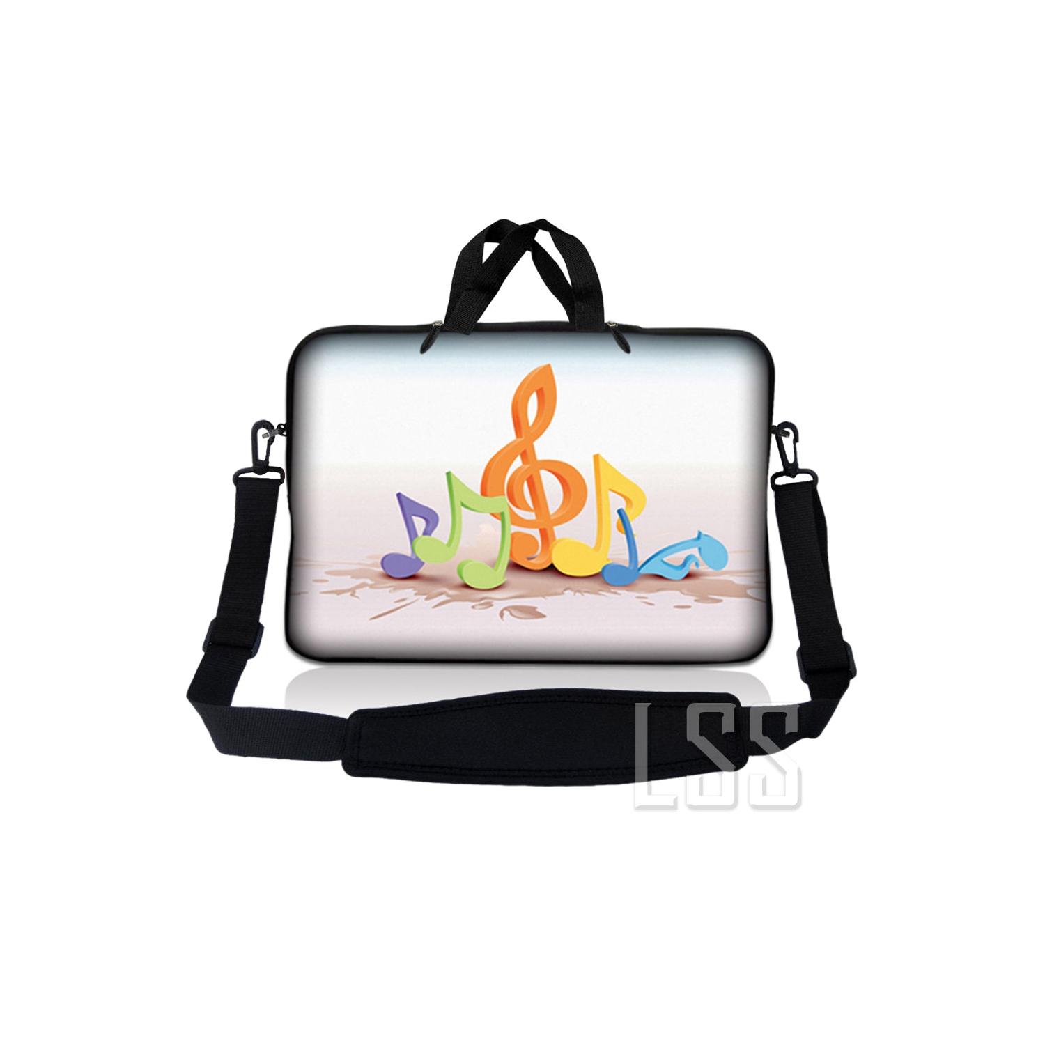 Laptop Skin Shop 17-17.3 inch Neoprene Laptop Sleeve Bag Carrying Case with Handle and Adjustable Shoulder Strap - Music Notes