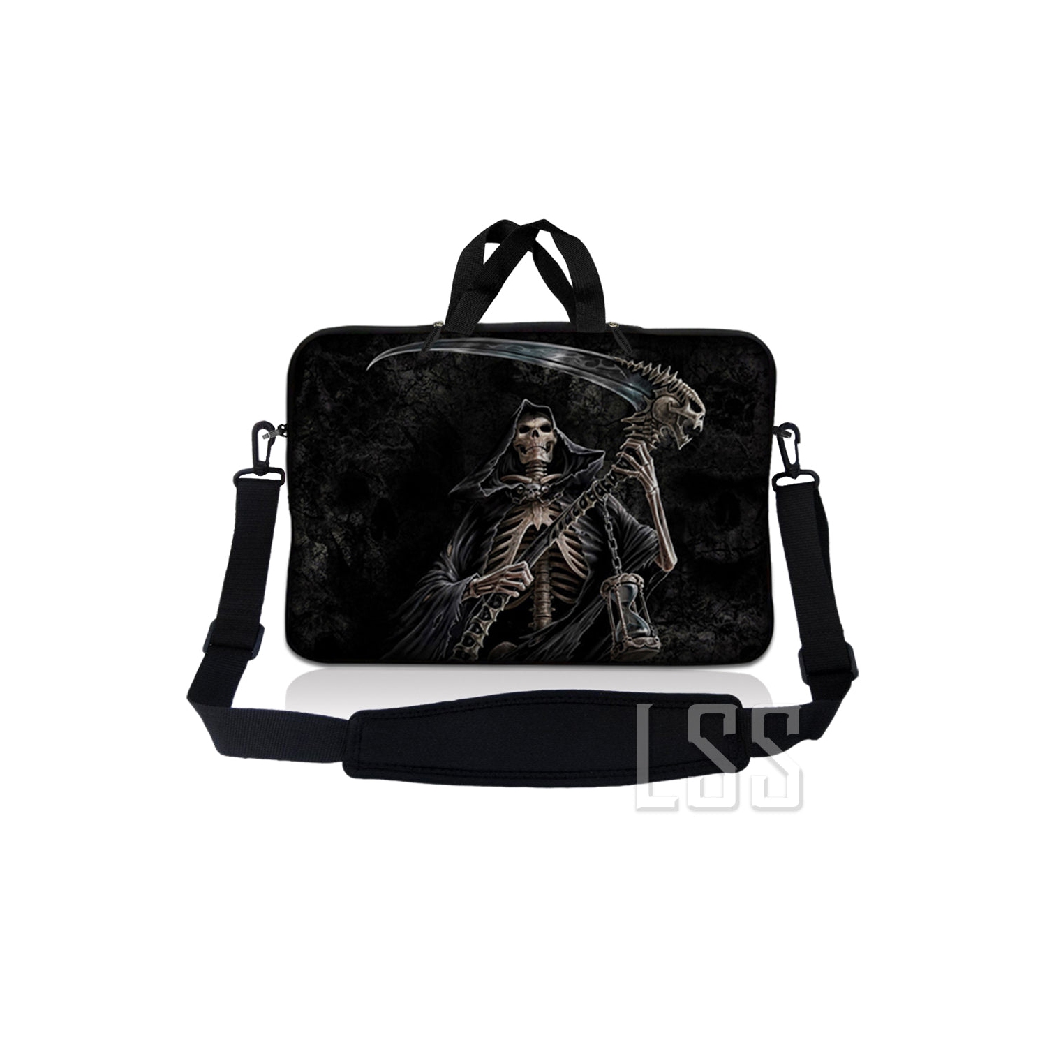 Laptop Skin Shop 14 - 14.9 inch Neoprene Laptop Sleeve Bag Carrying Case with Handle and Adjustable Shoulder Strap - Reaper Skull