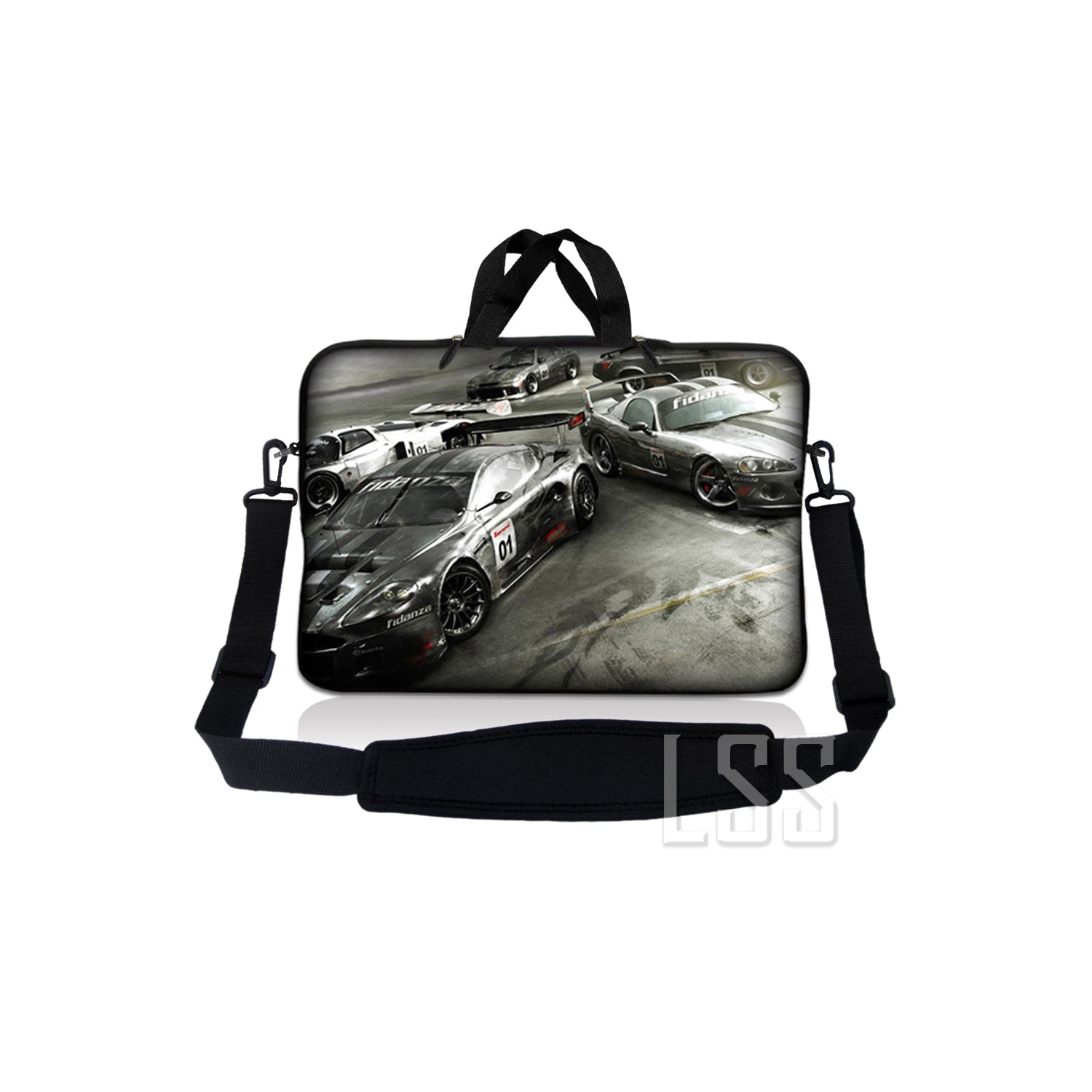 Laptop Skin Shop 10-11.6 inch Neoprene Laptop Sleeve Bag Carrying Case with Handle and Adjustable Shoulder Strap - Racing Cars