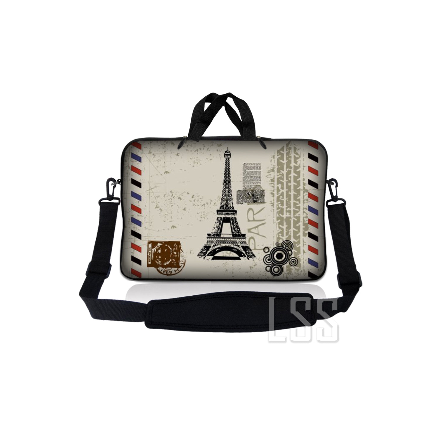 Laptop Skin Shop 17-17.3 inch Neoprene Laptop Sleeve Bag Carrying Case with Handle and Adjustable Shoulder Strap - Paris Design
