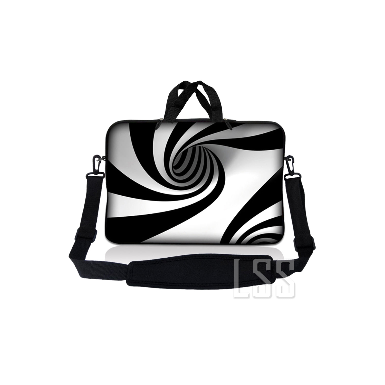 Laptop Skin Shop 17-17.3 inch Neoprene Laptop Sleeve Bag Carrying Case with Handle and Adjustable Shoulder Strap - Tornado White and Black Swirl