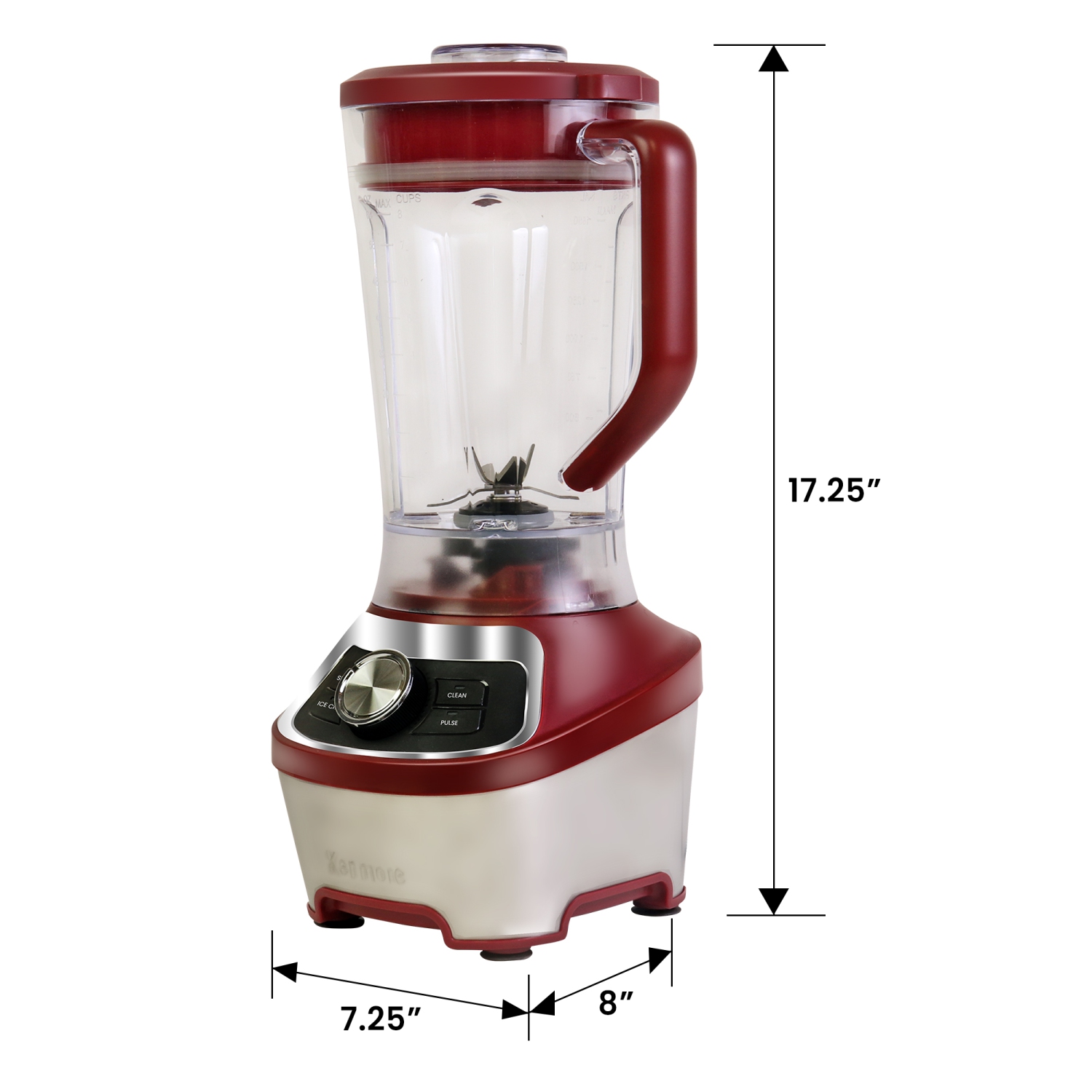 Mélangeur sur socle 64&nbsp;oz de Kenmore, 1200&nbsp;W, boisson frappée, broyage de glace, modes d'autonettoyage vitesse variable, rouge