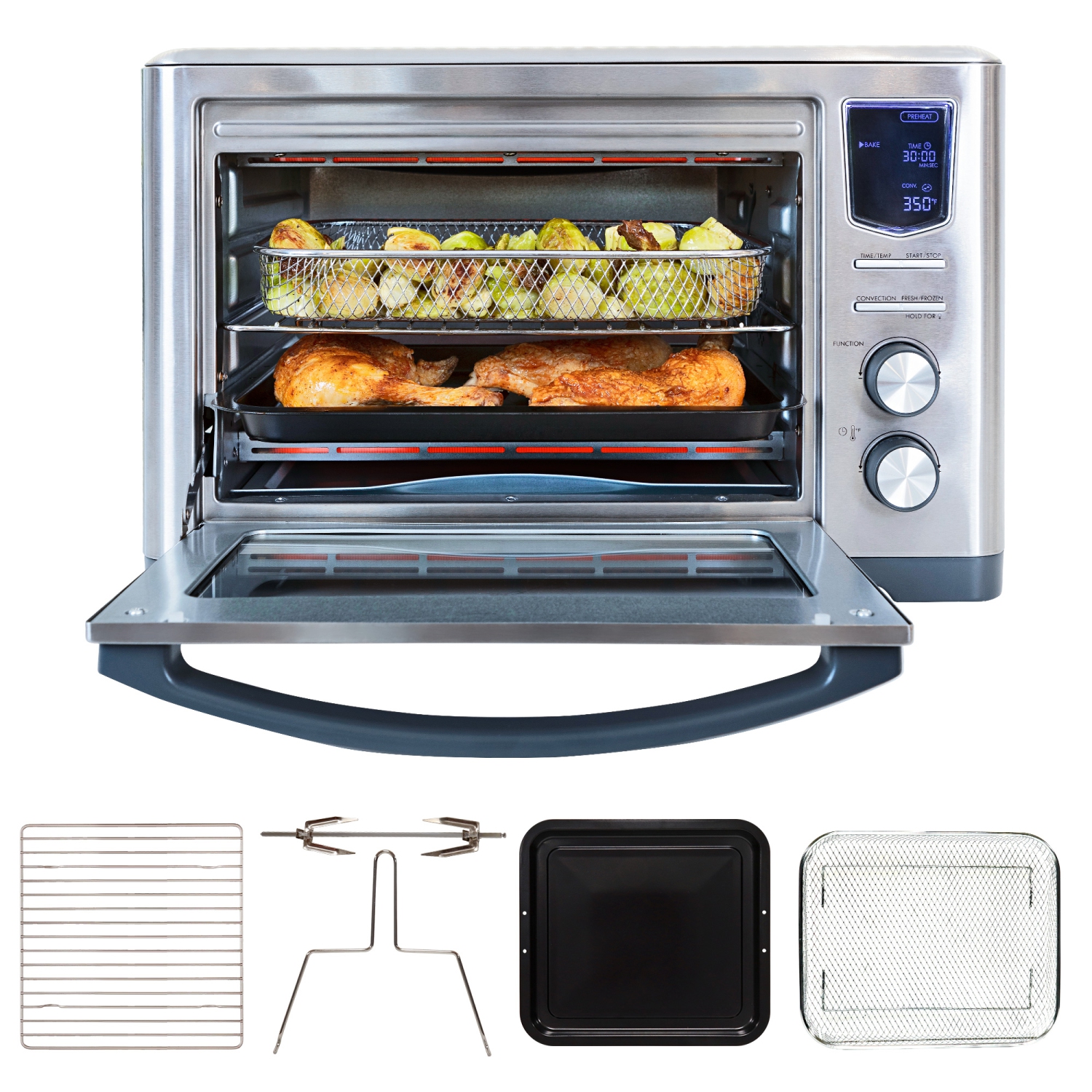 Kenmore Digital 11-In-1 Air Fryer Toaster Oven Combo, 26 Quart Countertop Convection Oven With Rotisserie And Dehydrator, 11 One-Touch Smart Cooking Presets, Accessories Included,