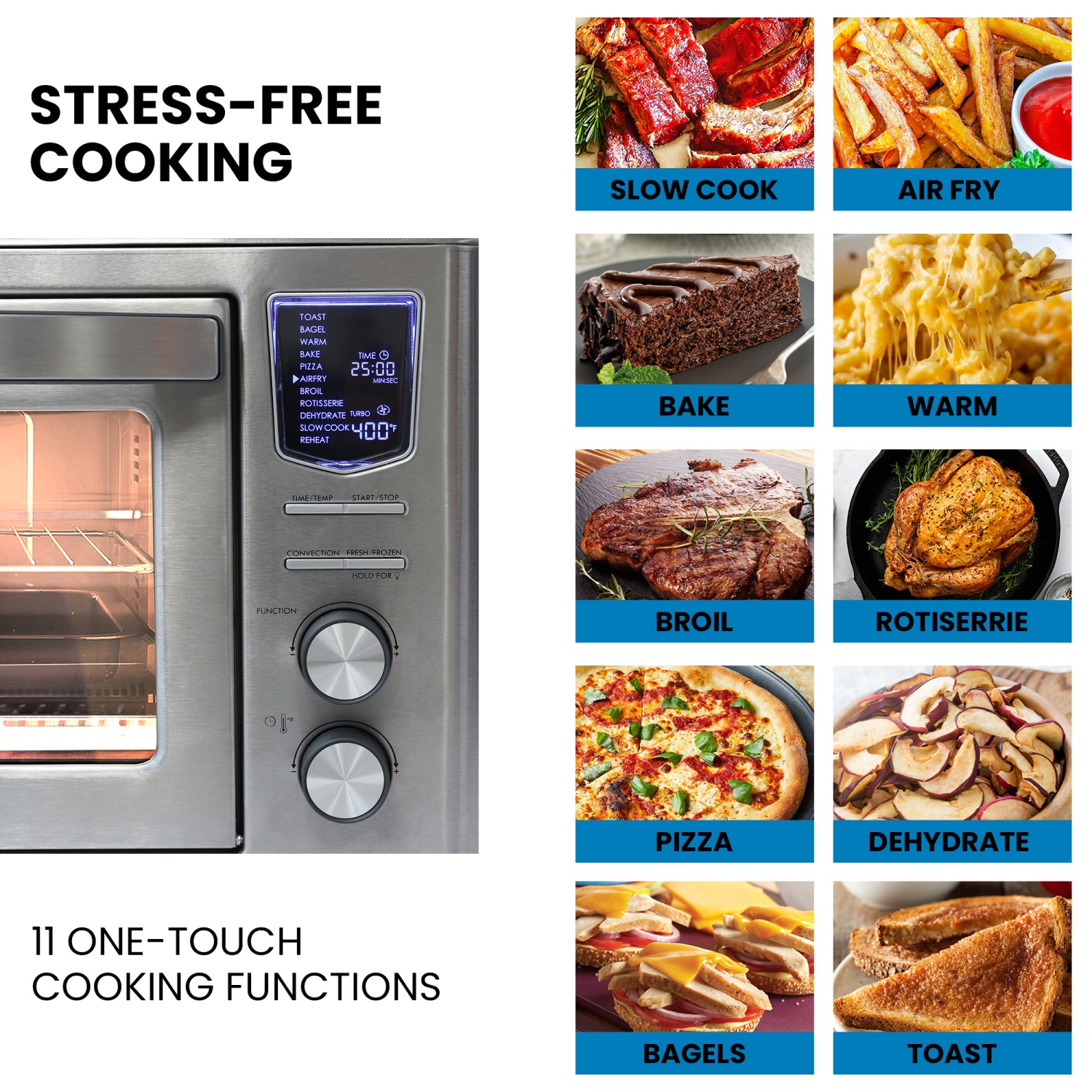 Kenmore Digital 11-In-1 Air Fryer Toaster Oven Combo, 26 Quart Countertop Convection Oven With Rotisserie And Dehydrator, 11 One-Touch Smart Cooking