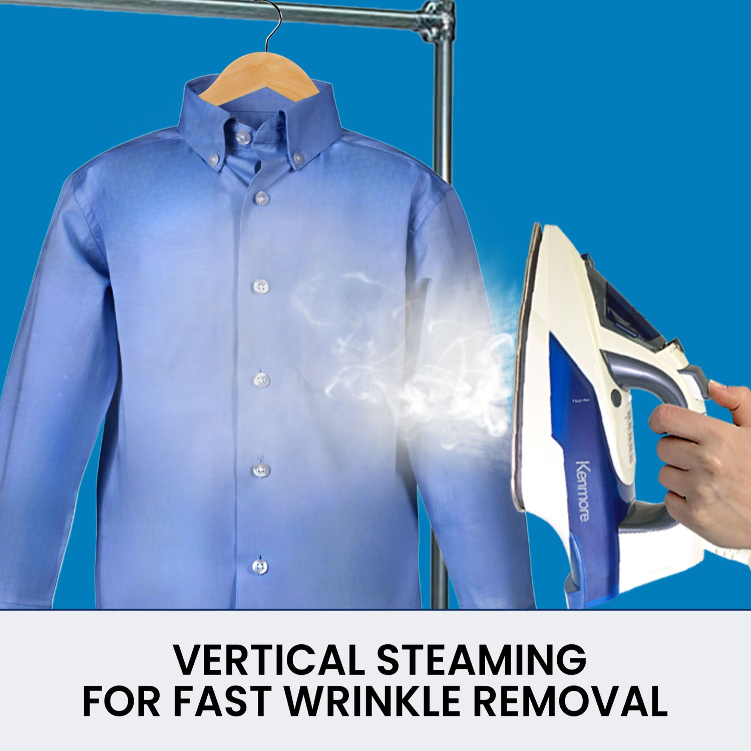 Kenmore Digital Power Steam Iron For Clothes, Stainless Steel Soleplate, Digital Temperature Control, 9 Fabric Presets, 1725W, Vertical Garment