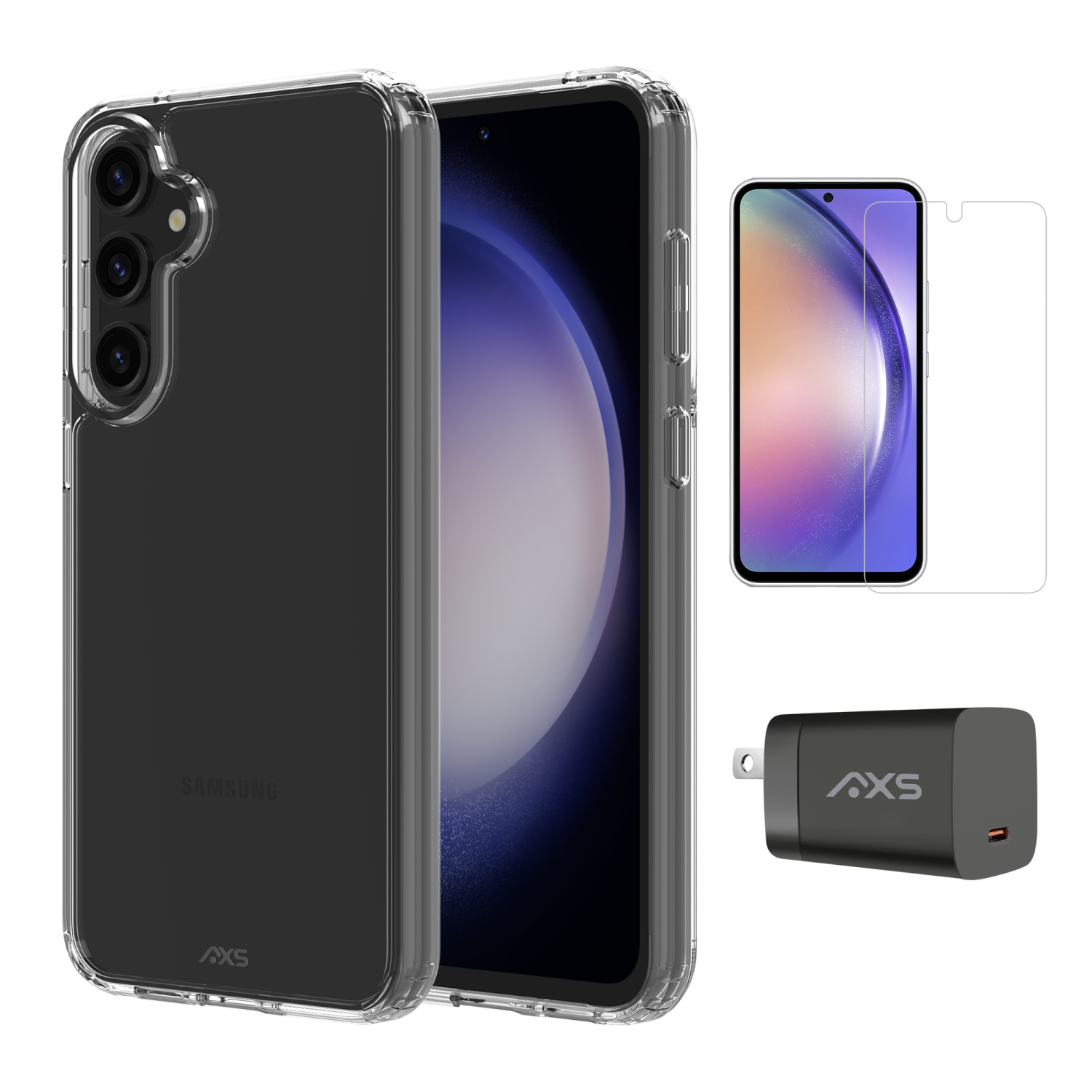 AXS Starter Kit bundle | Ultra Clear Case, Screen Protector and 30w Charger for Samsung Galaxy S23 FE