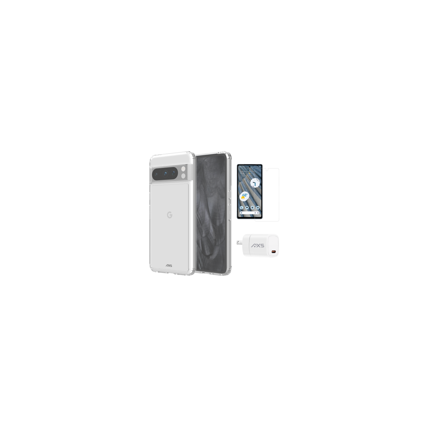 AXS Starter Kit bundle | Ultra Clear Case, Screen Protector and 30w Charger for Google Pixel 8