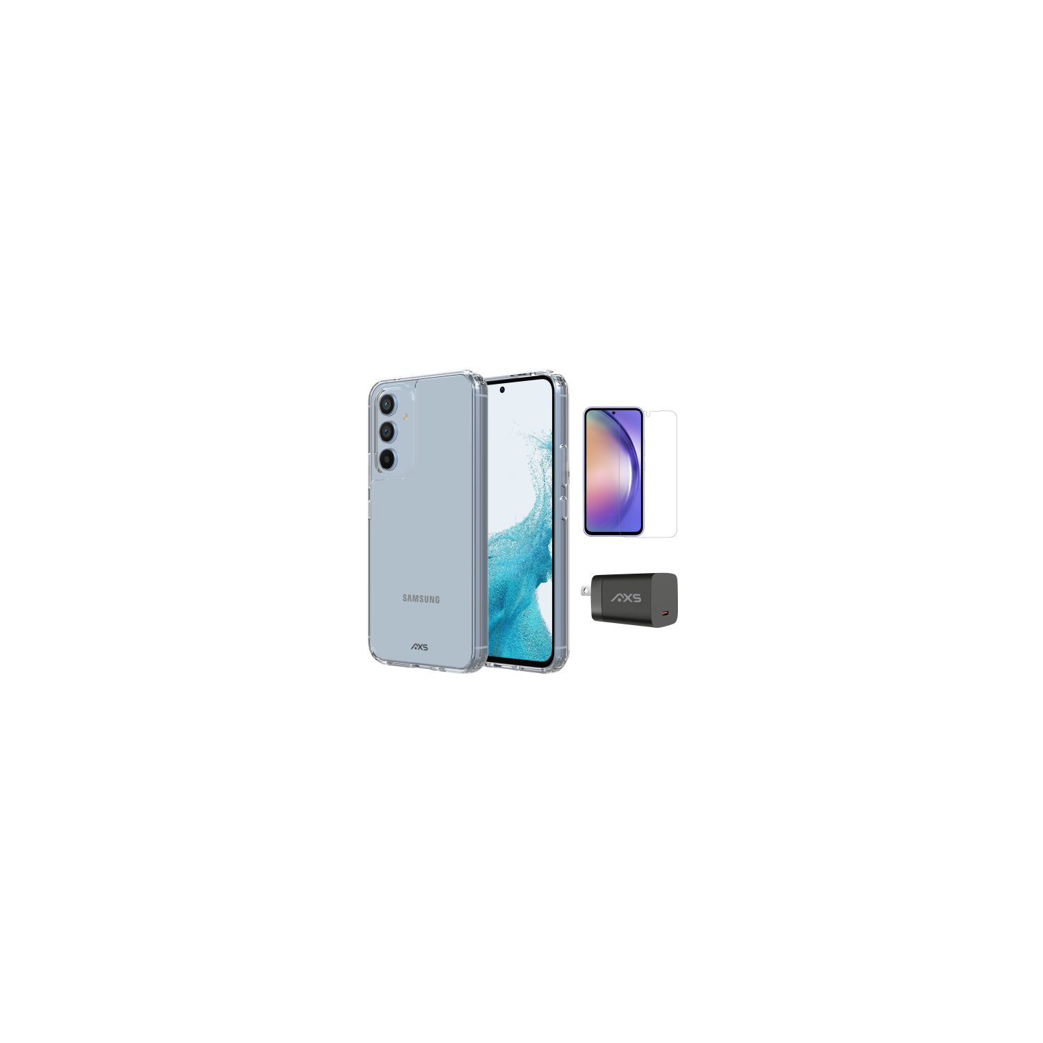 AXS Starter Kit bundle | Ultra Clear Case, Screen Protector and 30w Charger for Samsung Galaxy A54 5G