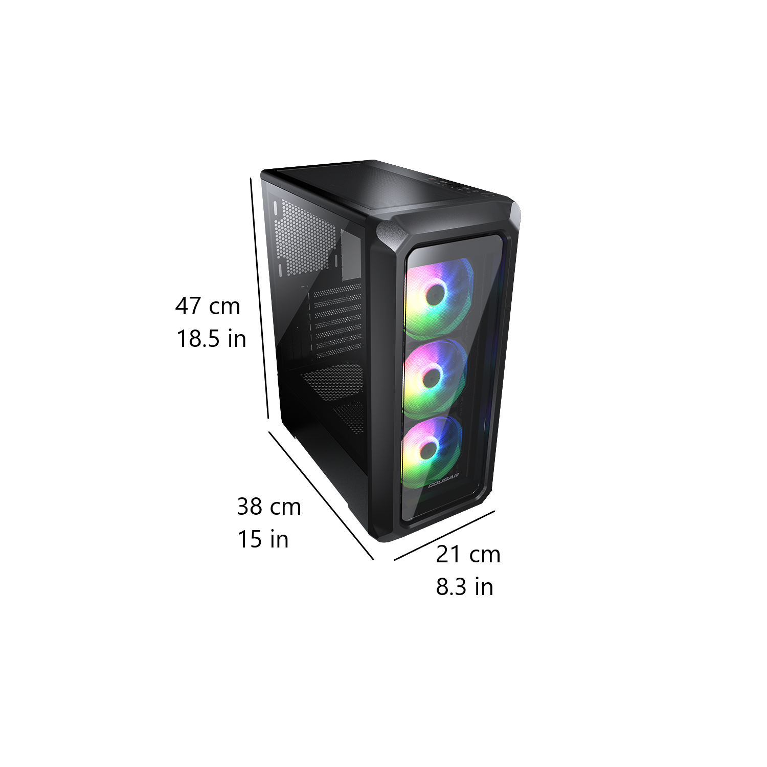 Cougar – Boîtier d'ordinateur mi-tour ATX ARCHON 2 RGB, panneau latéral en verre trempé, 3 ventilateurs 120 mm ARGB préinstallés, noir