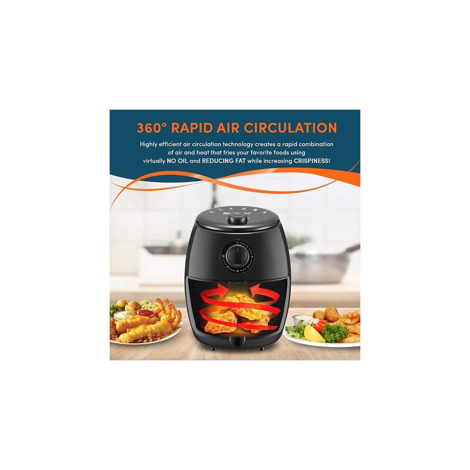 Friteuse à air chaud électrique Elite Gourmet EAF-0201 2,1 pintes - cuisson saine sans huile, commandes de minuterie et de température | économie