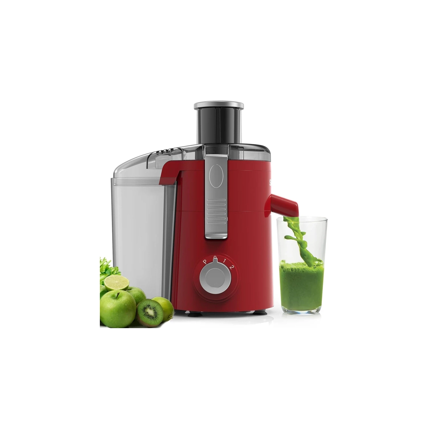 High-Speed Juice Extractor | 2.5" Large Feed Chute | 3-Speed Control | Cold Press Technology | Easy Clean | BPA-Free | Compact Design - Red