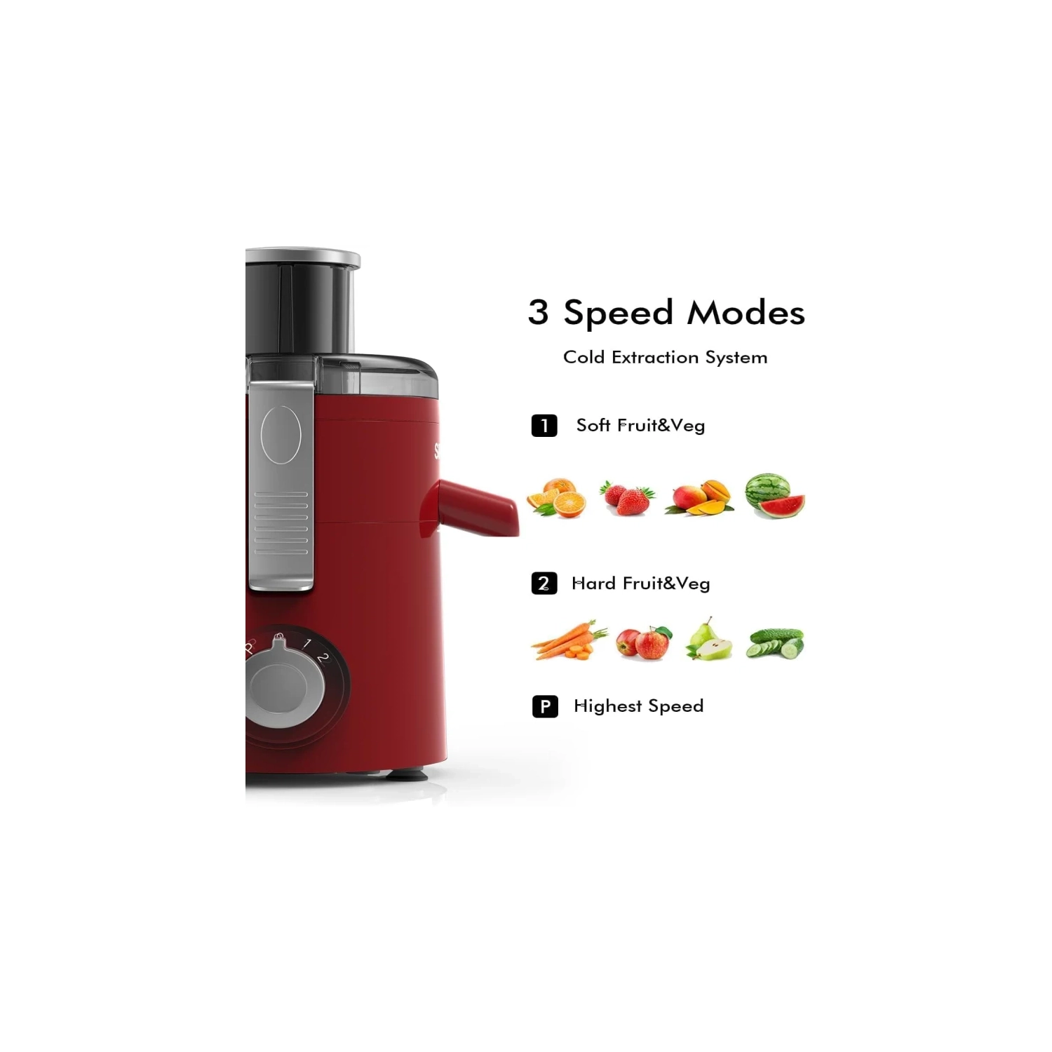 Centrifugeuse haute vitesse | grande goulotte de 2,5 po | commande à 3 vitesses | technologie à pression à froid | nettoyage facile | sans BPA |