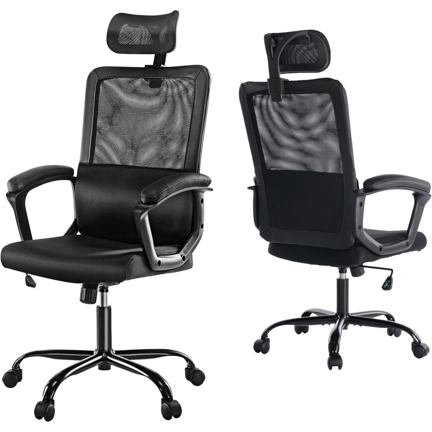 Mesh Ergonomic Office Chair with Adjustable Headrest Lumbar Support Soft Armrest, High Back Swivel Executive Computer Desk Chair