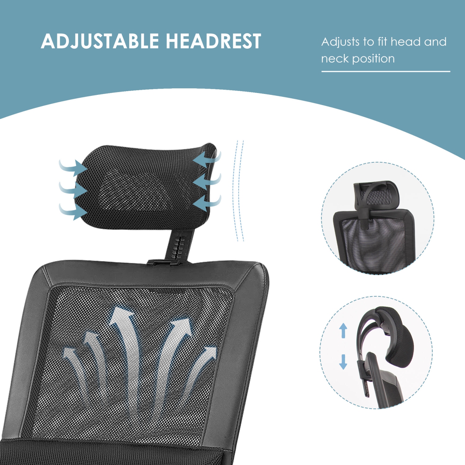 Mesh Ergonomic Office Chair with Adjustable Headrest Lumbar Support Soft Armrest, High Back Swivel Executive Computer Desk Chair