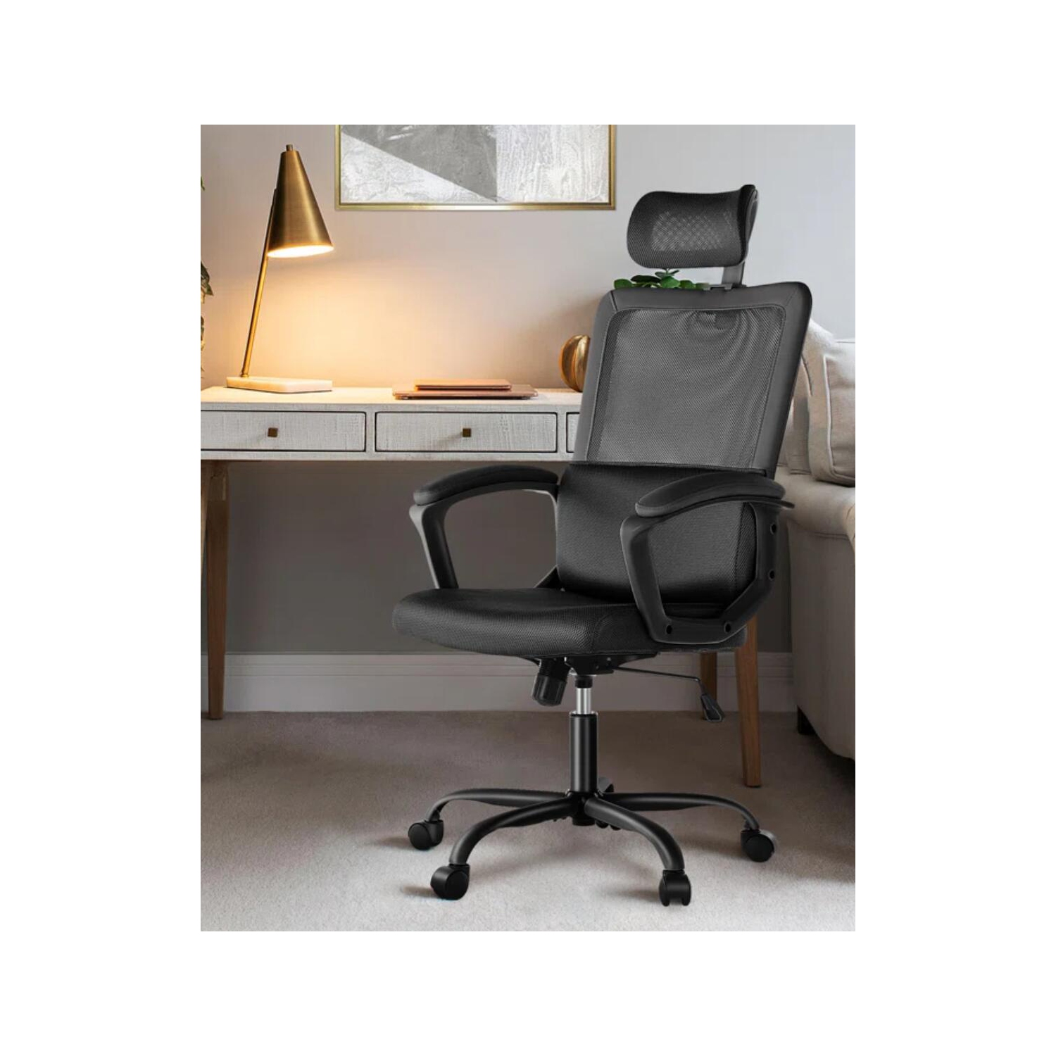 Fauteuil de bureau ergonomique en filet avec appuie-tête réglable et  support Lumar, fauteuil de bureau en filet et ergonomique, fauteuil  d'ordinateur