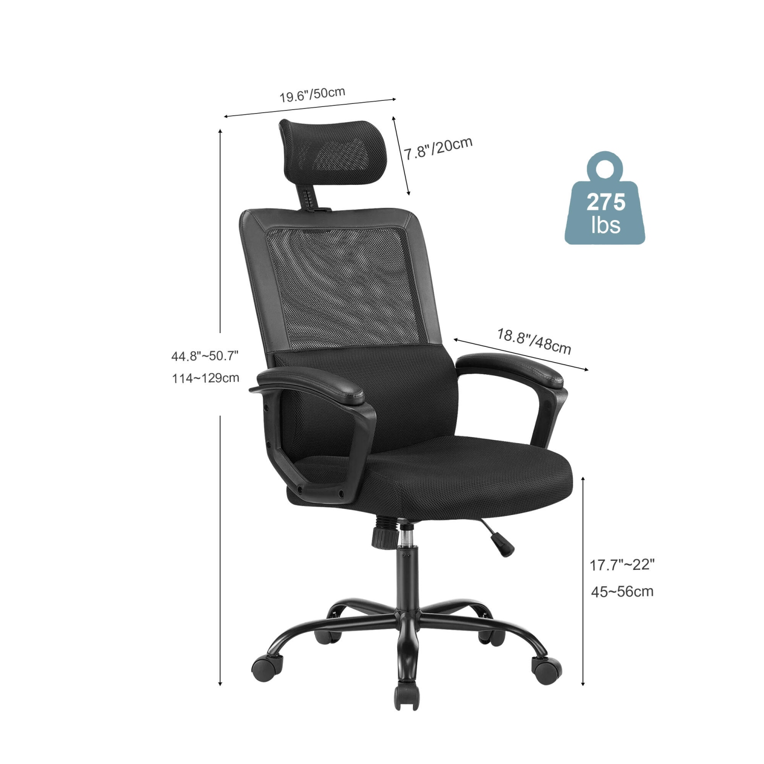Mesh Ergonomic Office Chair with Adjustable Headrest Lumbar Support Soft Armrest, High Back Swivel Executive Computer Desk Chair