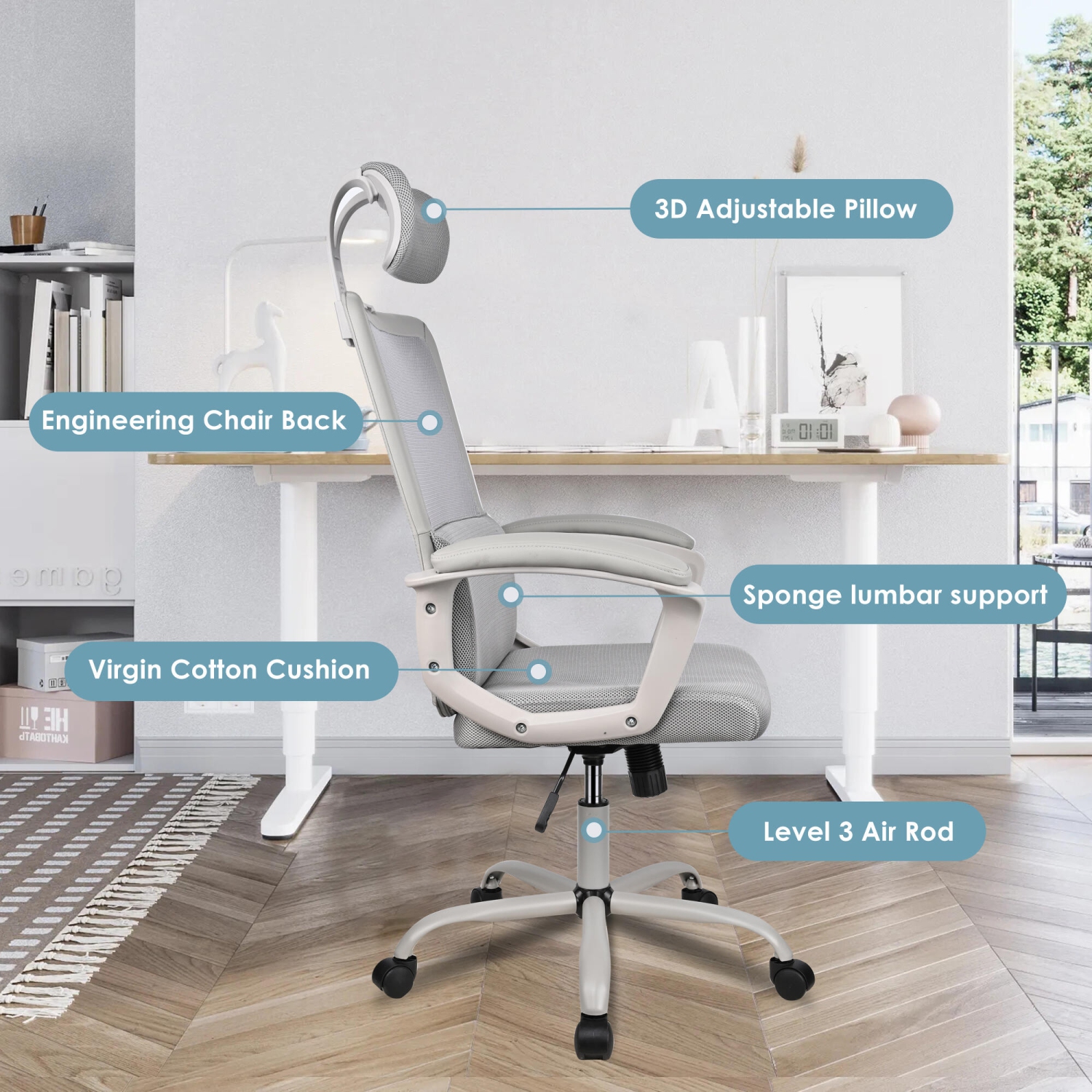 Ergonomic Office Chair with Adjutable Headrest and Lumbar Support, Height Adjustable Task Chair High Back Computer Chair Executive Desk Chair with