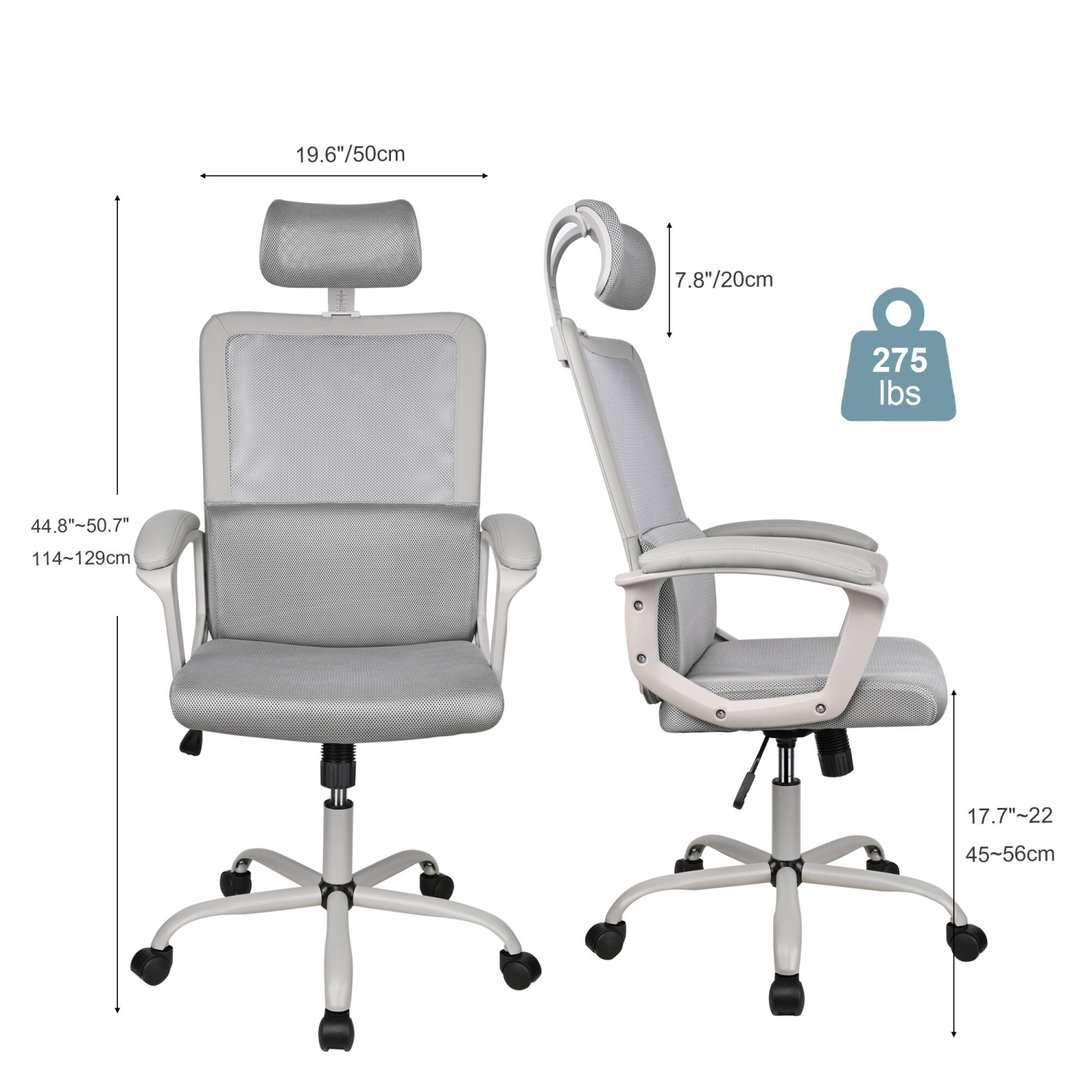Ergonomic Office Chair with Adjutable Headrest and Lumbar Support, Height Adjustable Task Chair High Back Computer Chair Executive Desk Chair with
