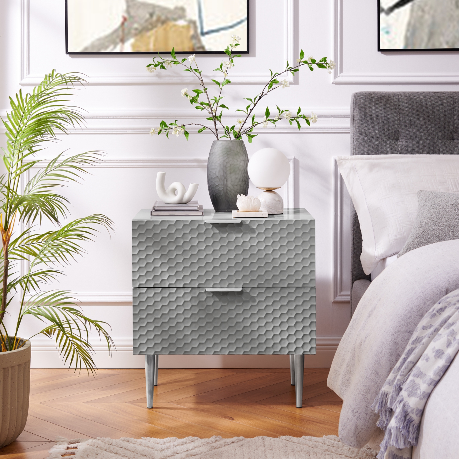 Inspired Home Kylei Side Table Grey/Chrome